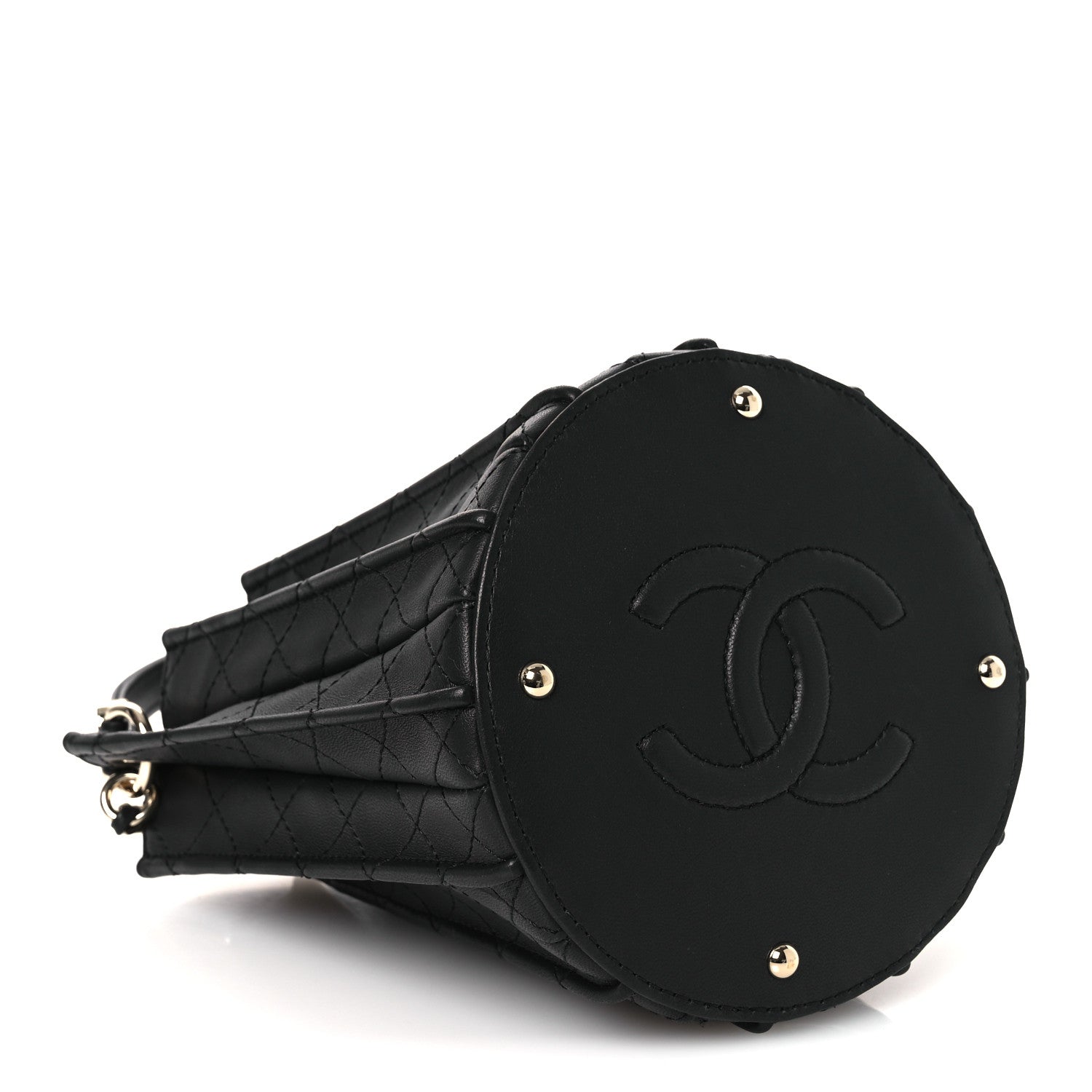 Calfskin Quilted Pleated Bucket Bag Black