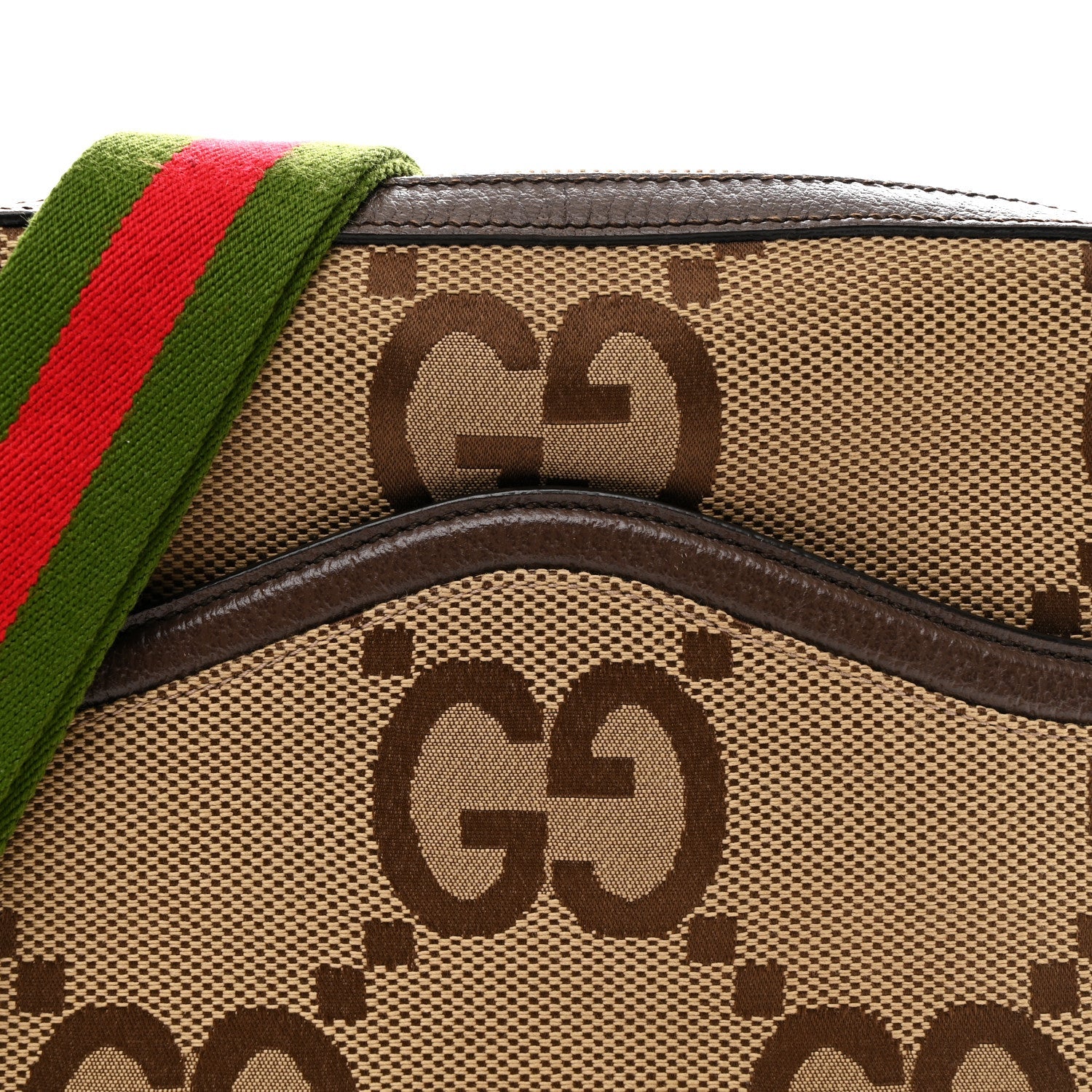 Monogram Jumbo GG Textured Dollar Calfskin Web Messenger Shoulder Bag Camel Ebony New Acero
