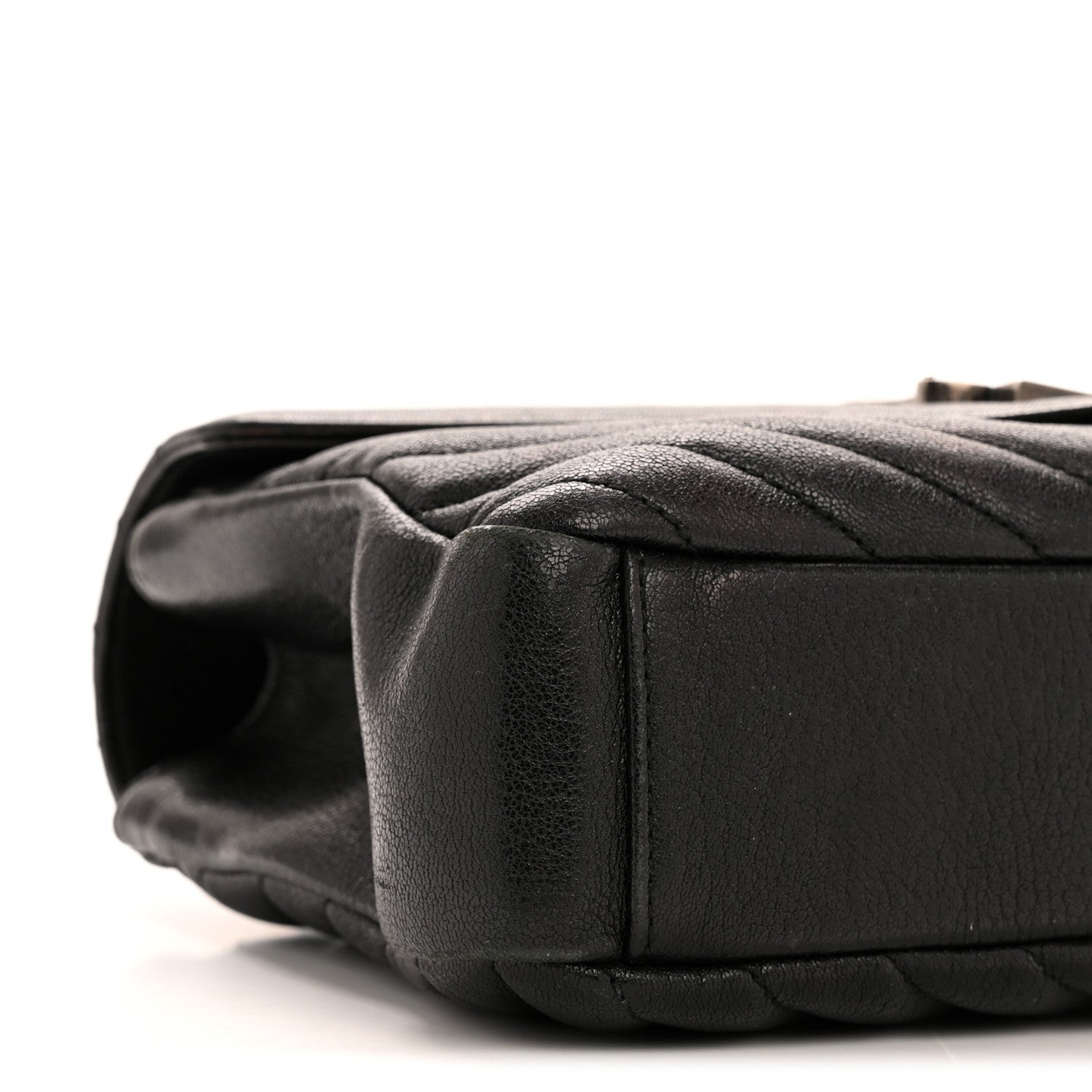 Sheepskin Matelasse Chevron Monogram Medium College Bag Black