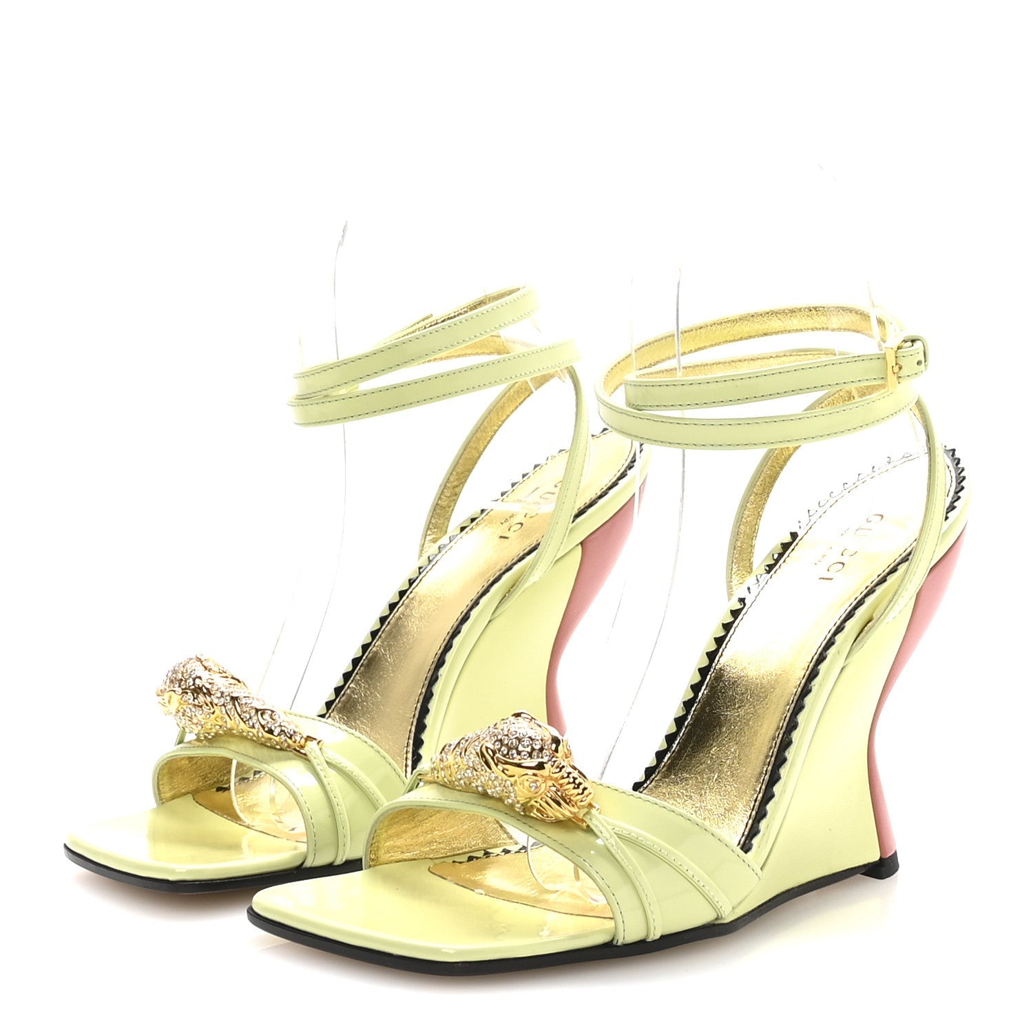 Regent Calfskin Crystal Snake Head Sandals 36 Pistachio Green