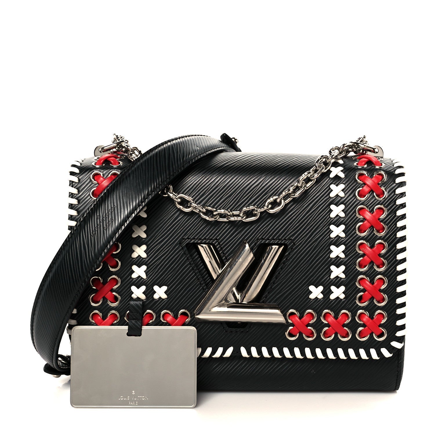 Epi Embroidered Twist Shoulder Bag MM  Black