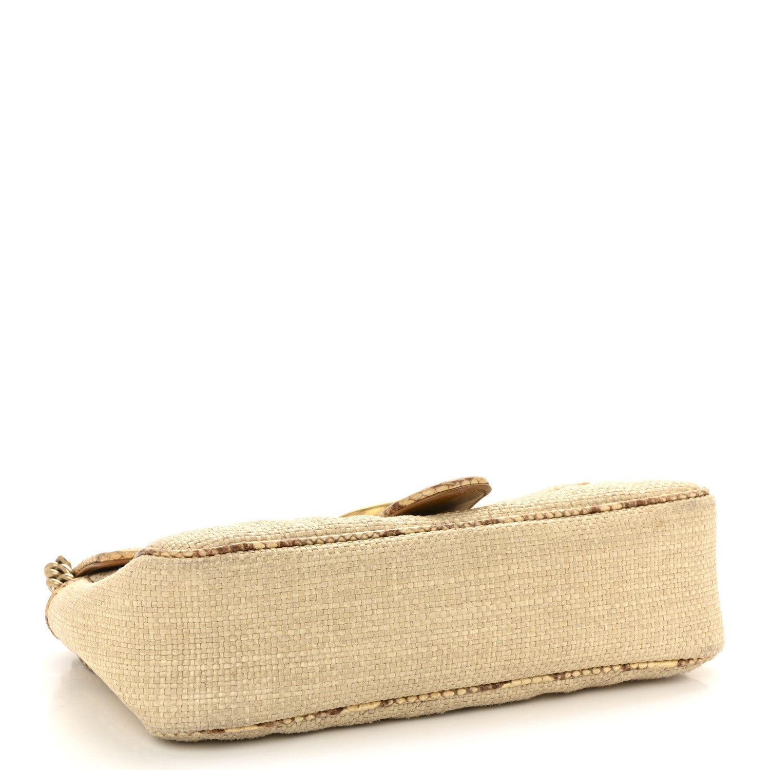 Raffia Elaphe Matelasse Small GG Marmont Shoulder Bag Natural Cream Brown