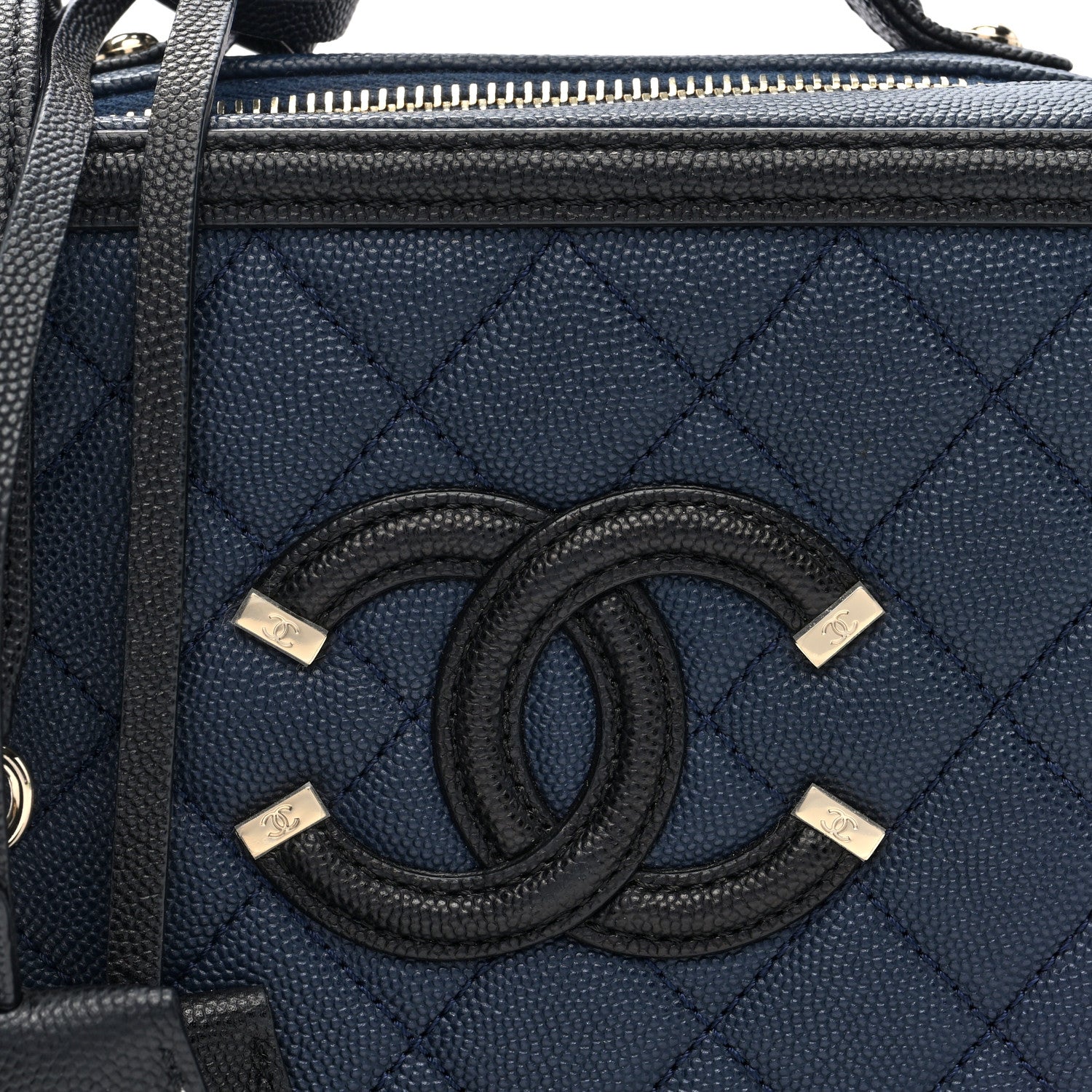 Caviar Quilted Small CC Filigree Vanity Case Navy Black
