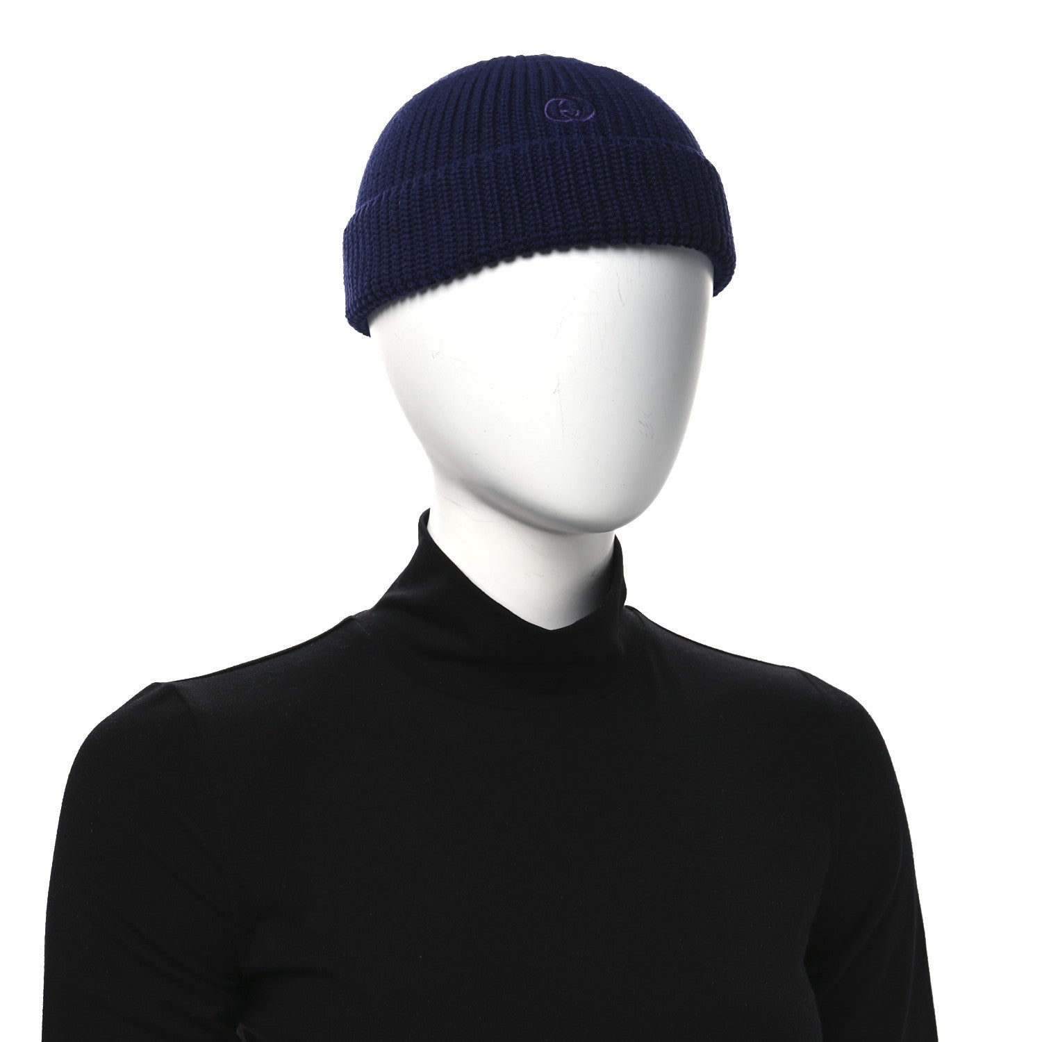 Wool Cashmere Knit Interlocking G Beanie Hat S Blue