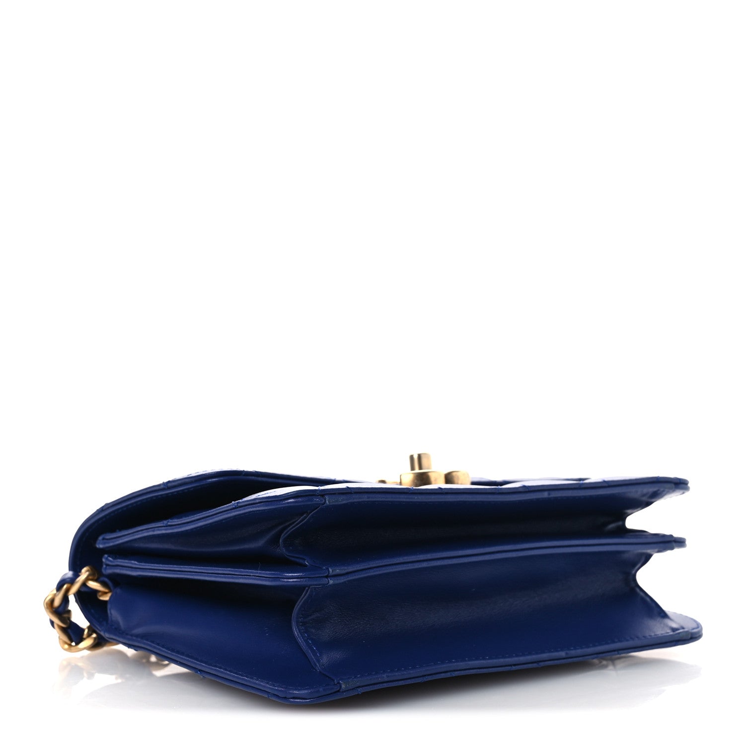 Calfskin Quilted Small Dual Handle Chain Flap Bag  Blue