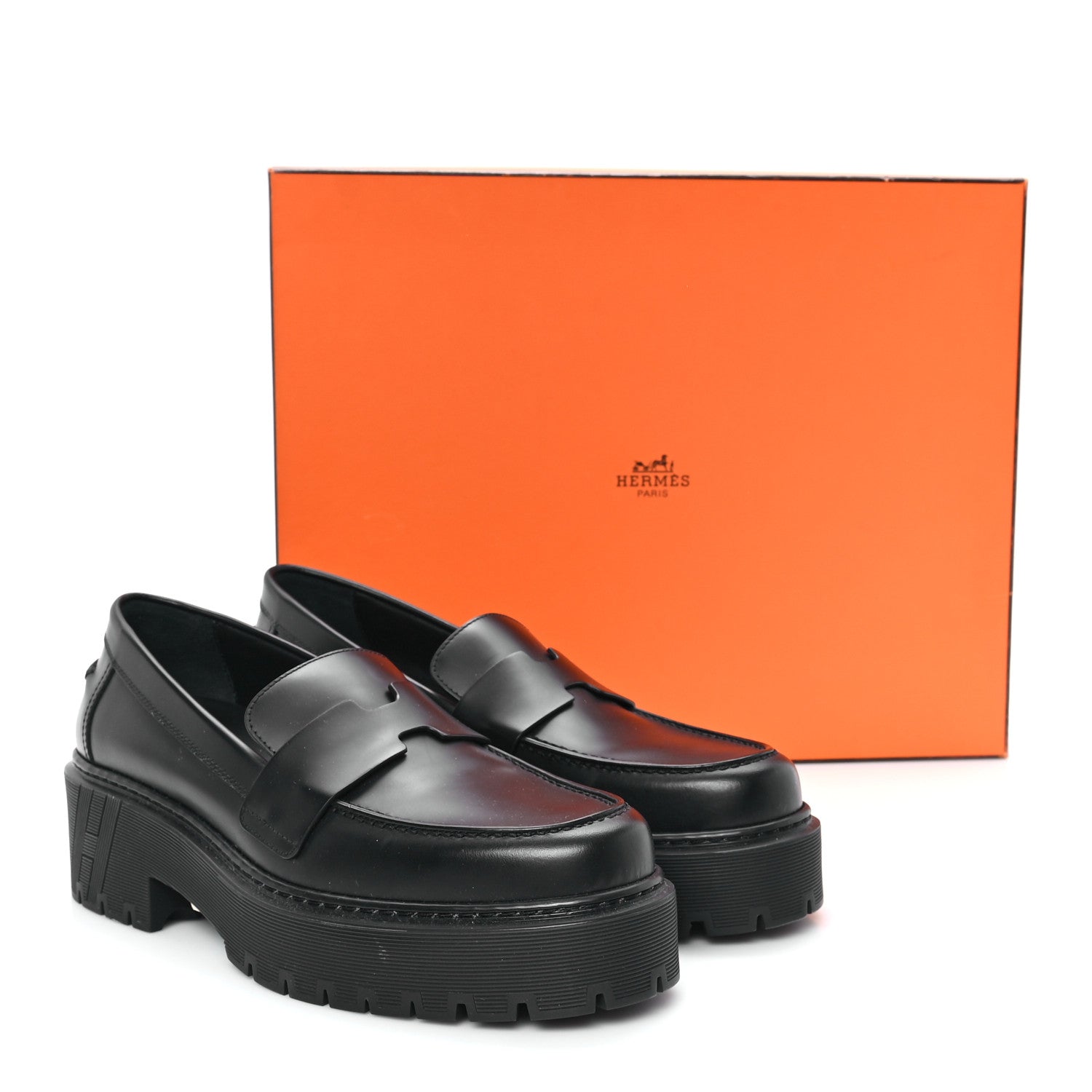 Glazed Calfskin Womens Hitch Loafers 38 Black