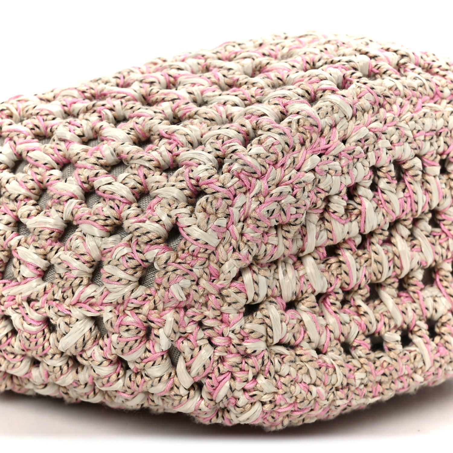 Mixed Fibers Calfskin Crochet Small Shopping Bag Beige Pink