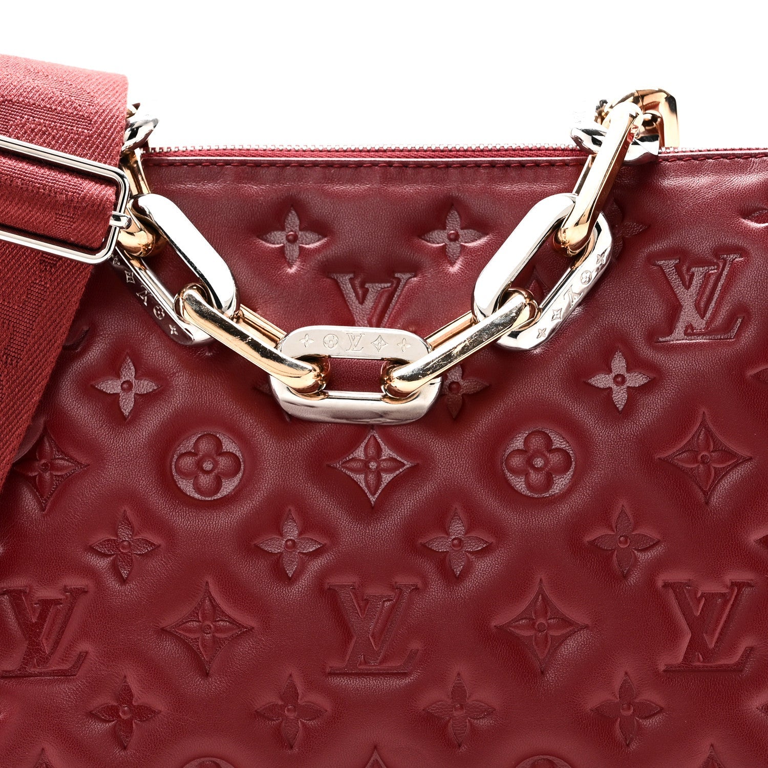 Lambskin Embossed Monogram Coussin PM Wine