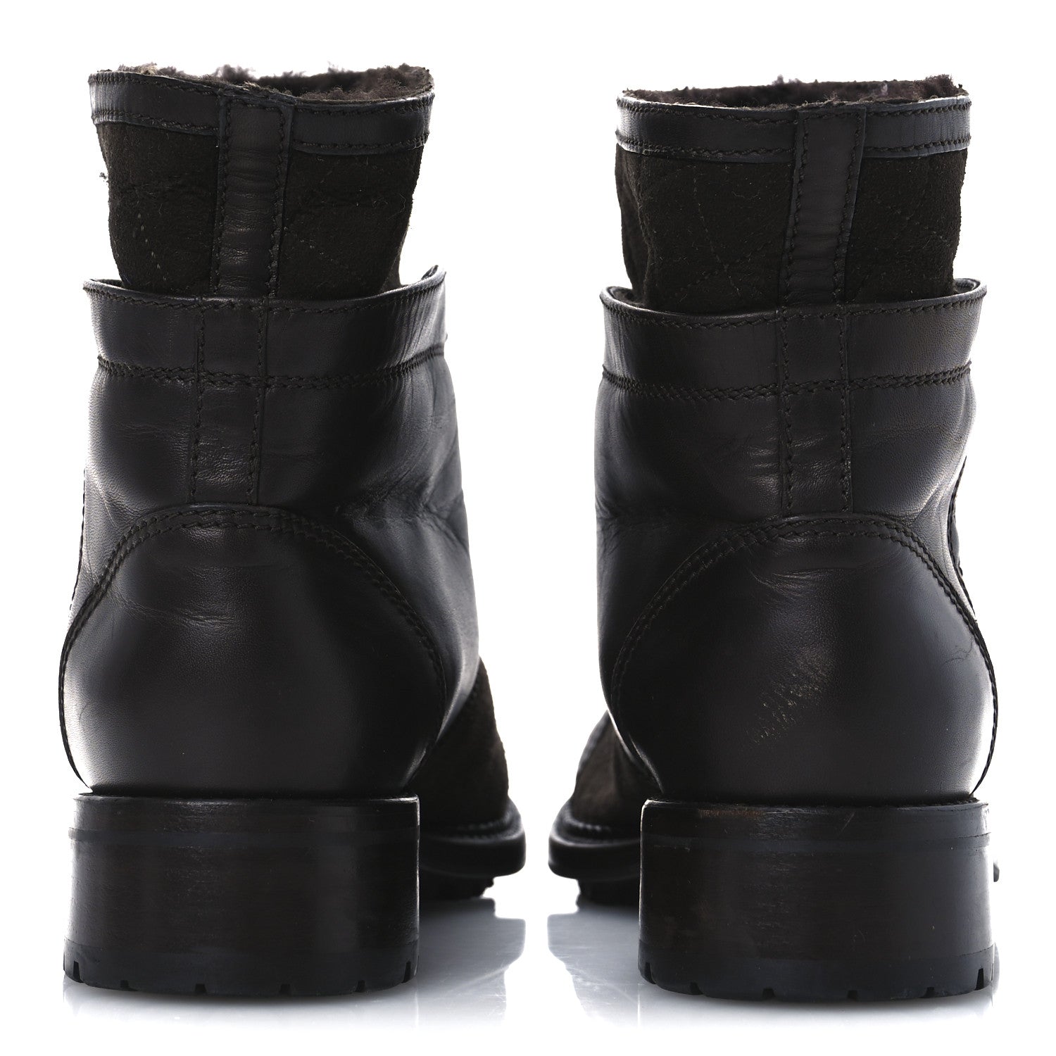 Suede Calfskin Shearling Cap Toe CC Short Boots 39 Brown