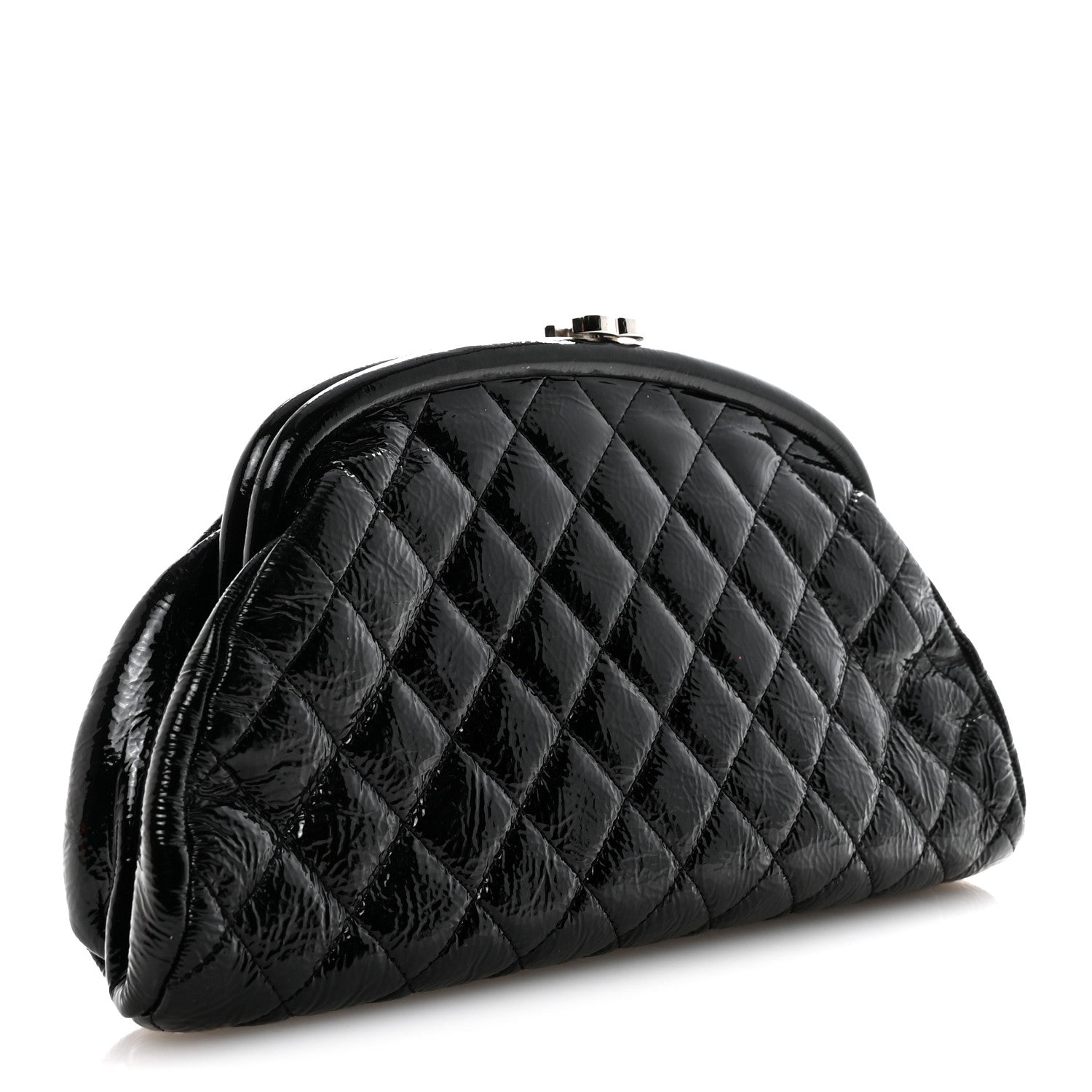 Distressed Patent Quilted Timeless Clutch Black