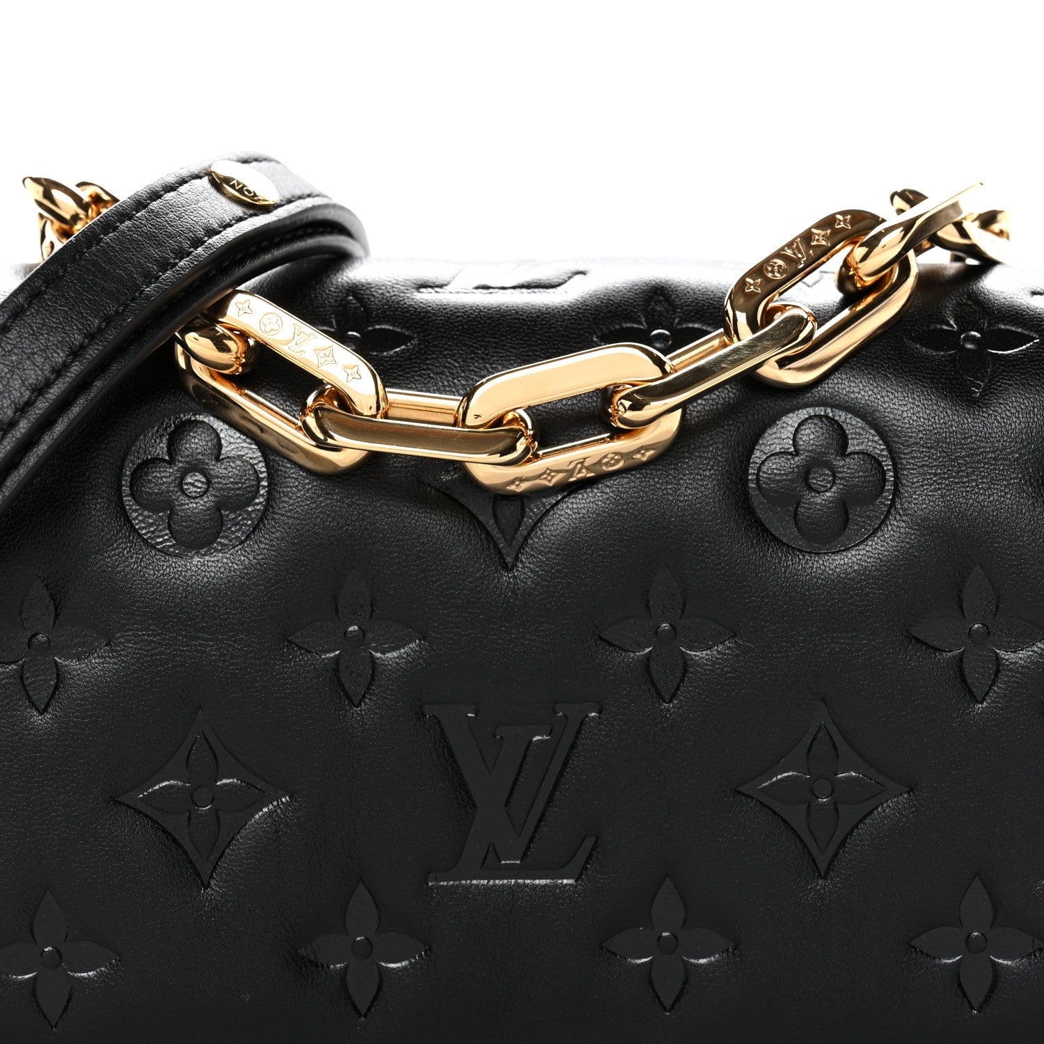 Lambskin Embossed Monogram Pochette Coussin Crossbody Black