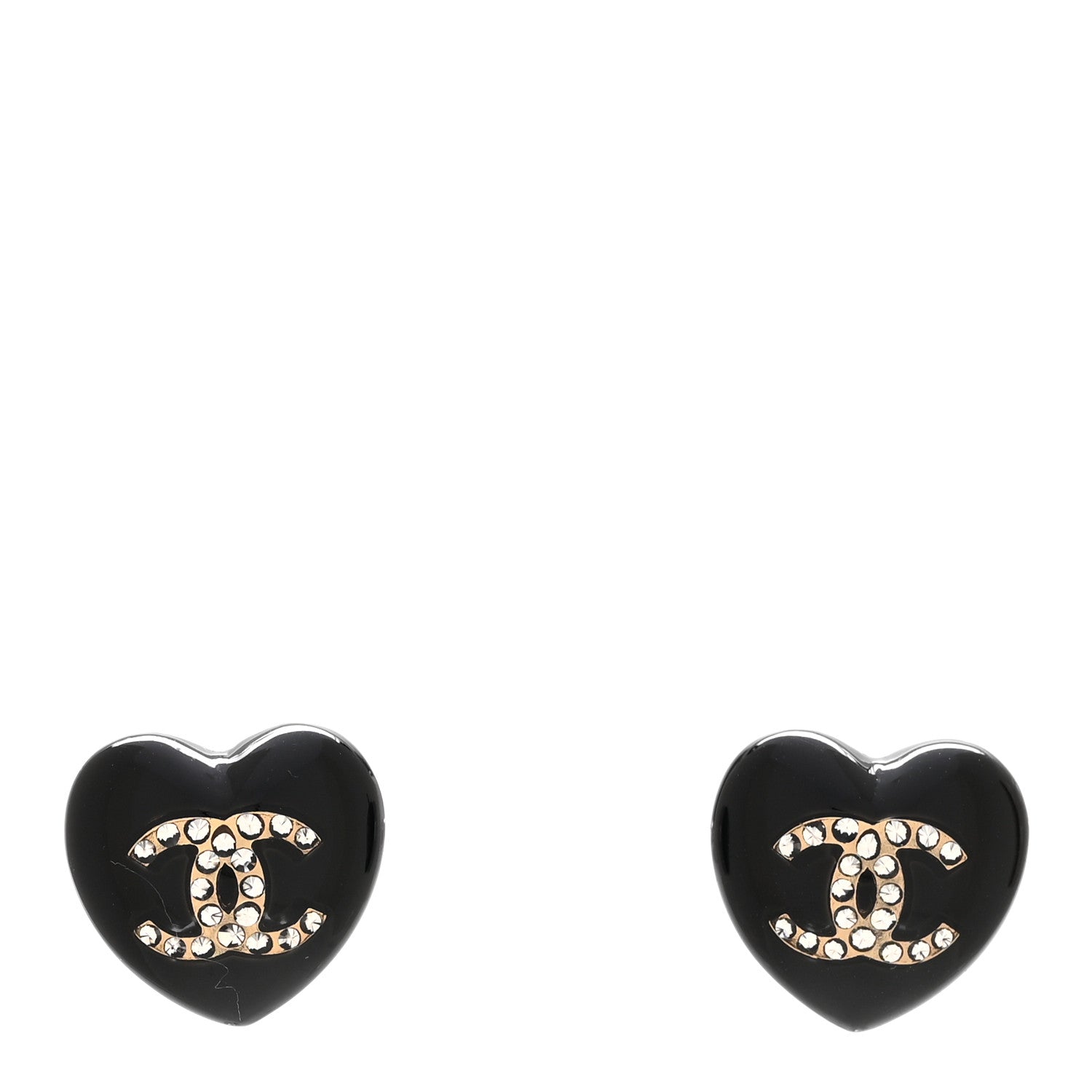 Resin Crystal CC Heart Earrings Black Gold