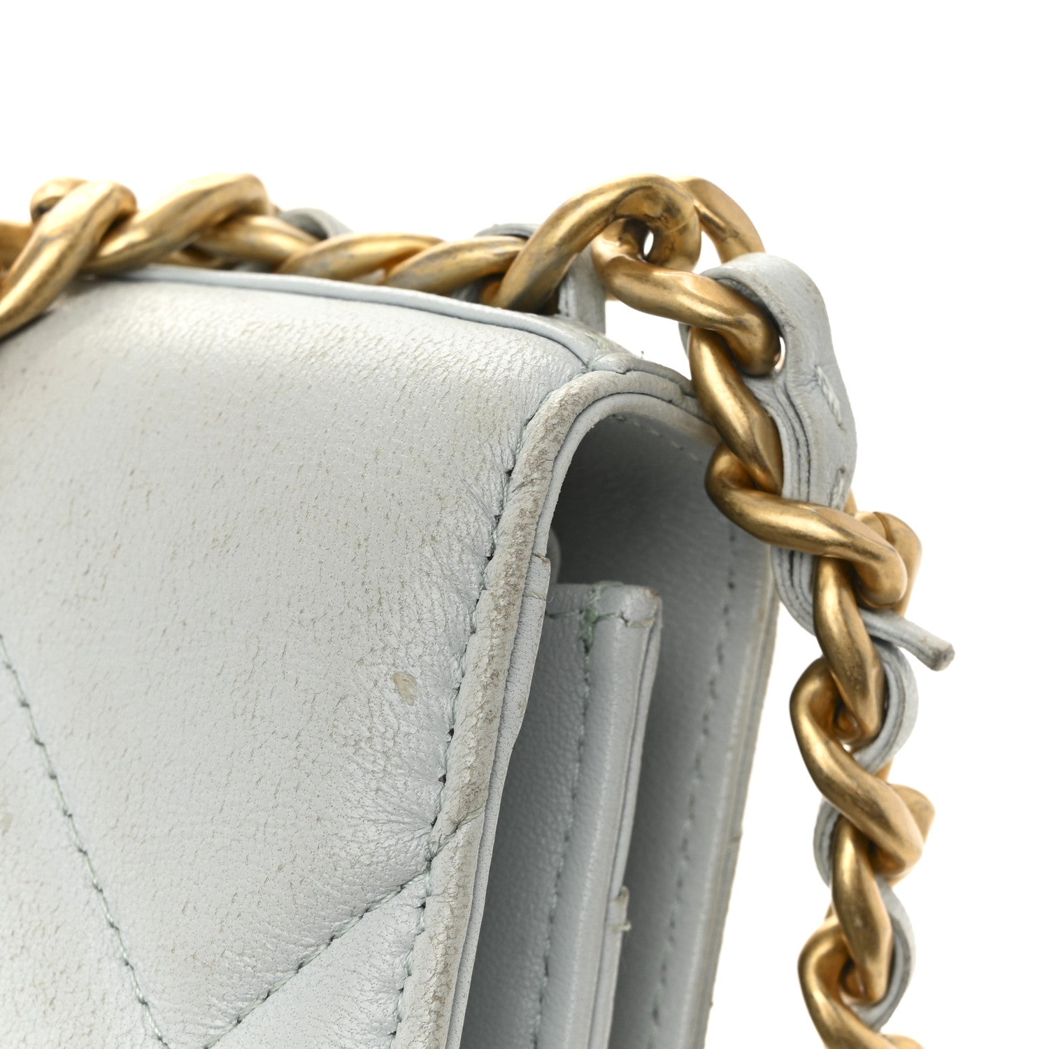 Lambskin Quilted Chanel 19 Wallet On Chain WOC Light Blue
