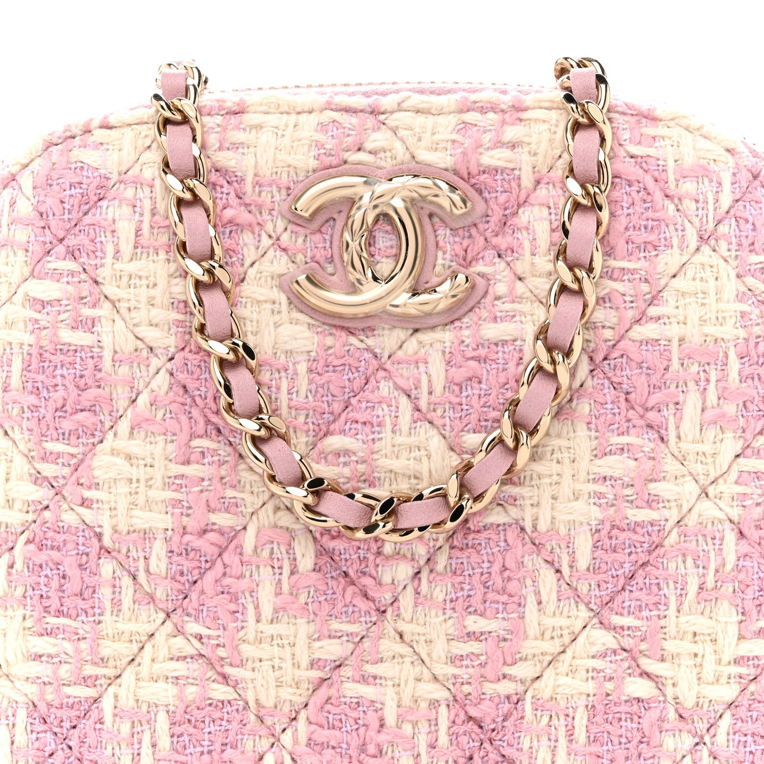 Tweed Quilted Mini Clutch With Chain Pink