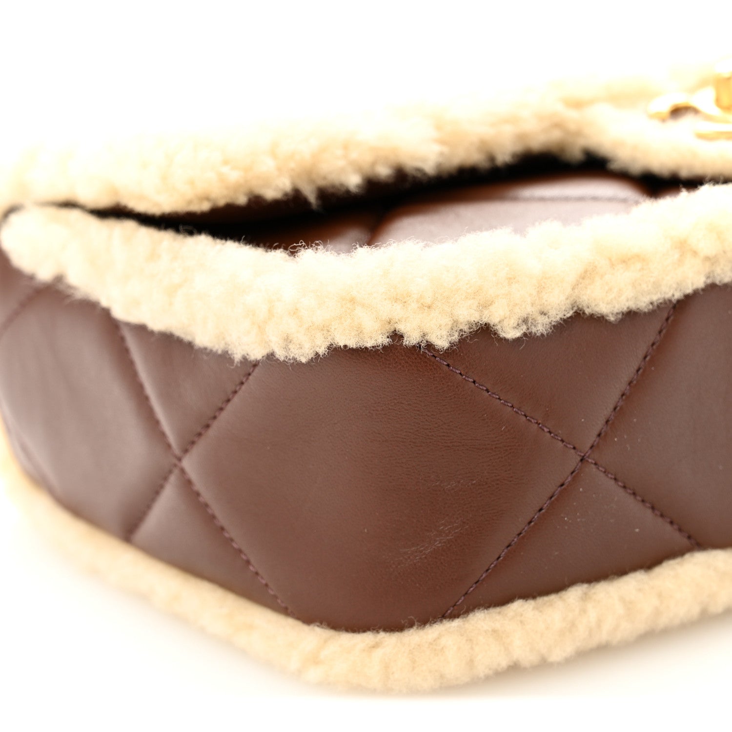 Shearling Lambskin Quilted Furry Coco Flap Beige Dark Brown