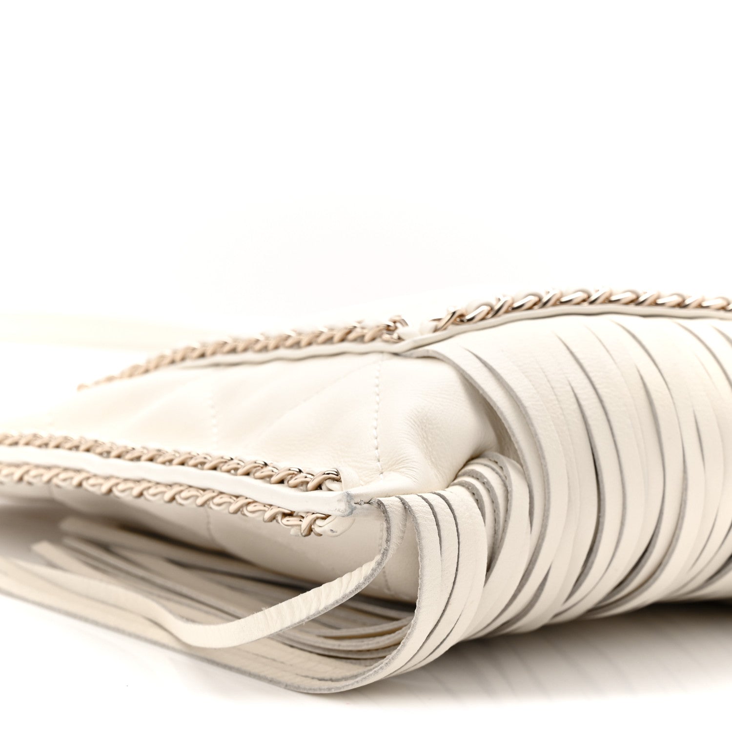 Calfskin Quilted Fringe Small Shopping Bag White