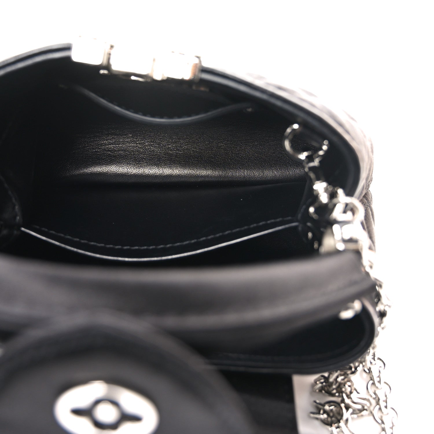 Satin Quilted Flower Crystal Mini Capucines Black