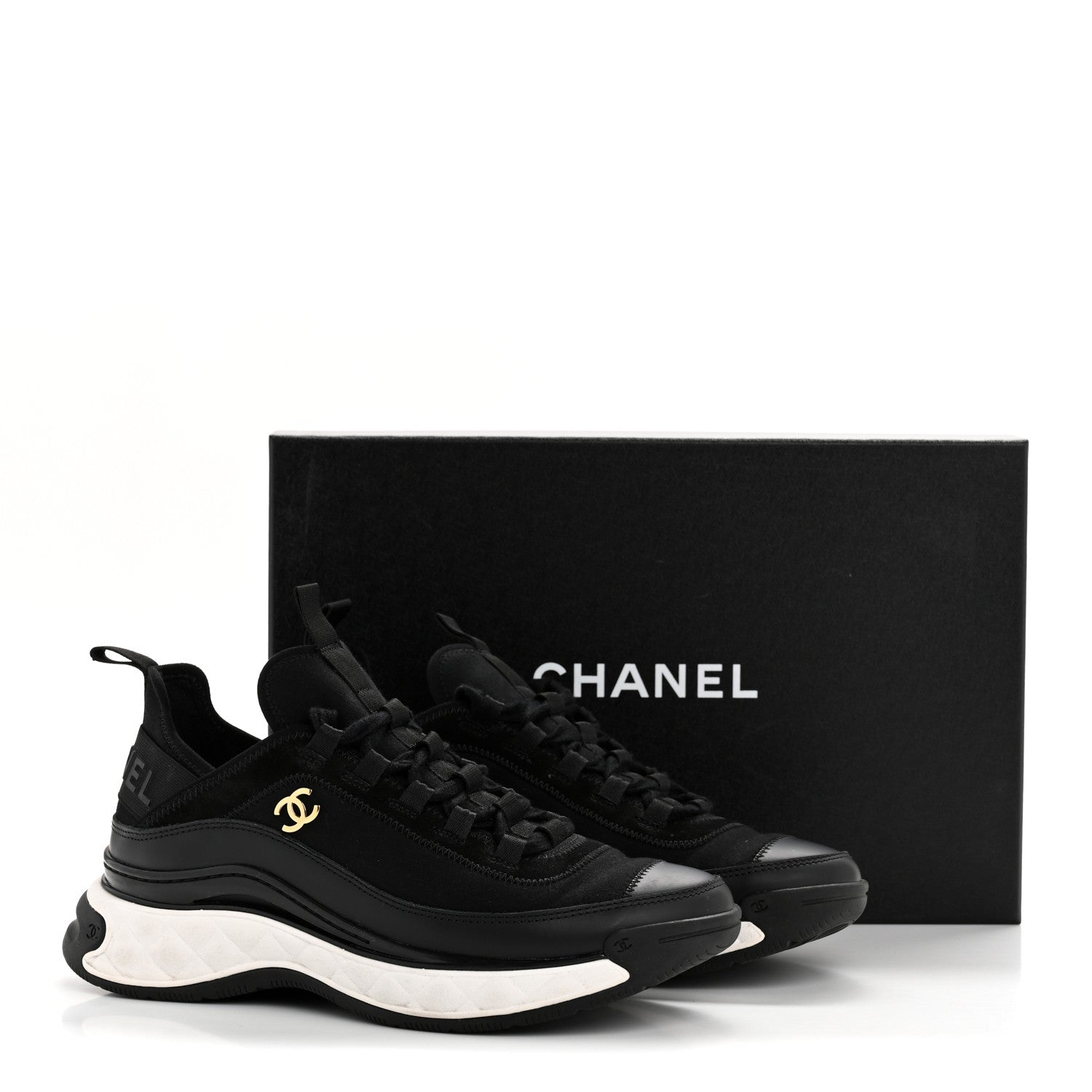 Velvet Calfskin Mixed Fibers CC Sneakers 38 Black