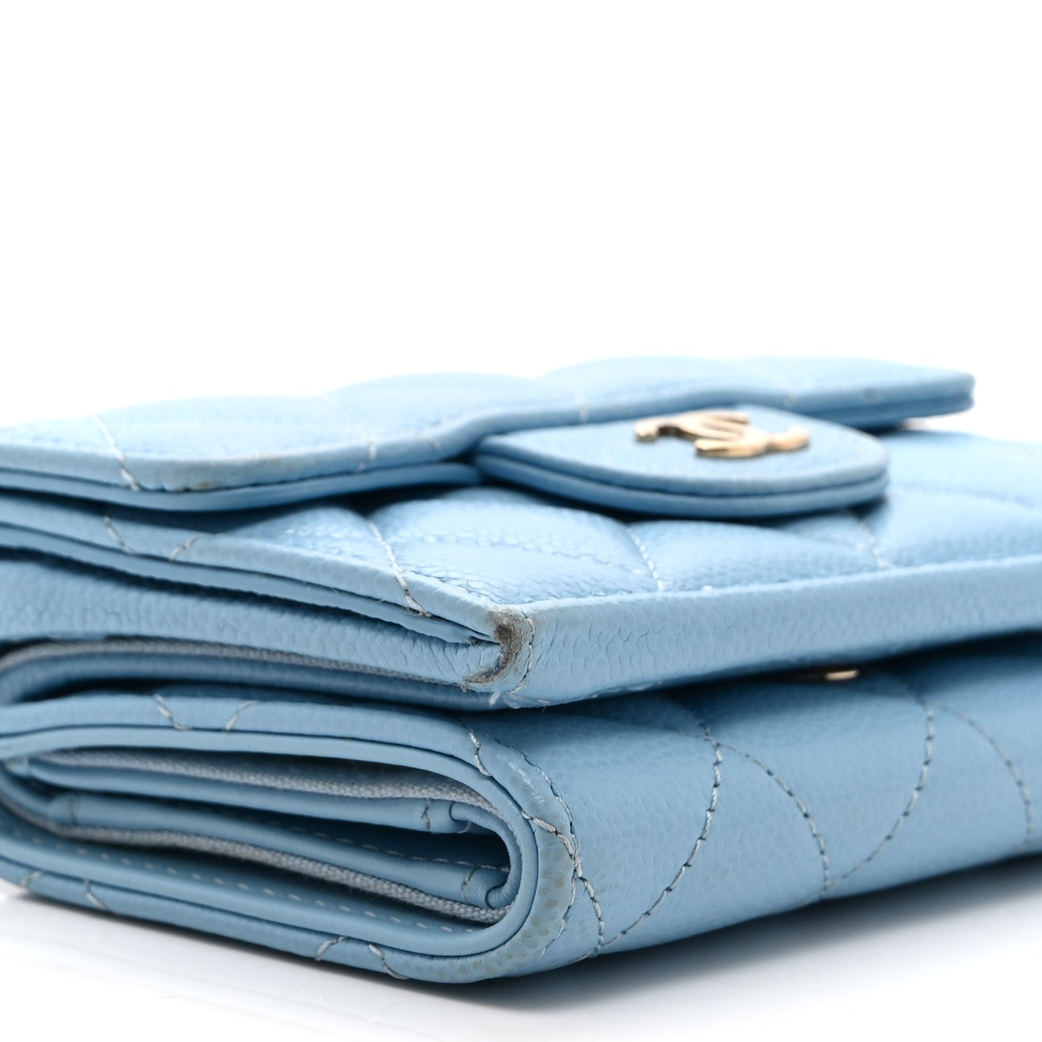 Caviar Quilted Double Flap Wallet Light Blue