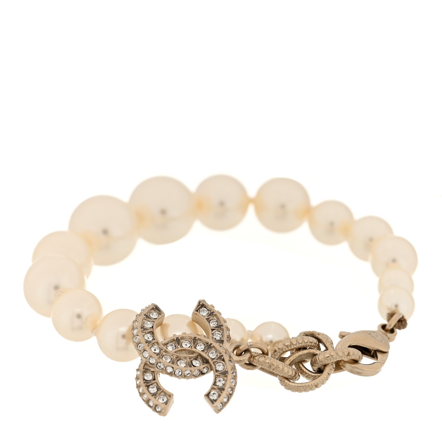 Graduated Pearl Crystal CC Bracelet Gold