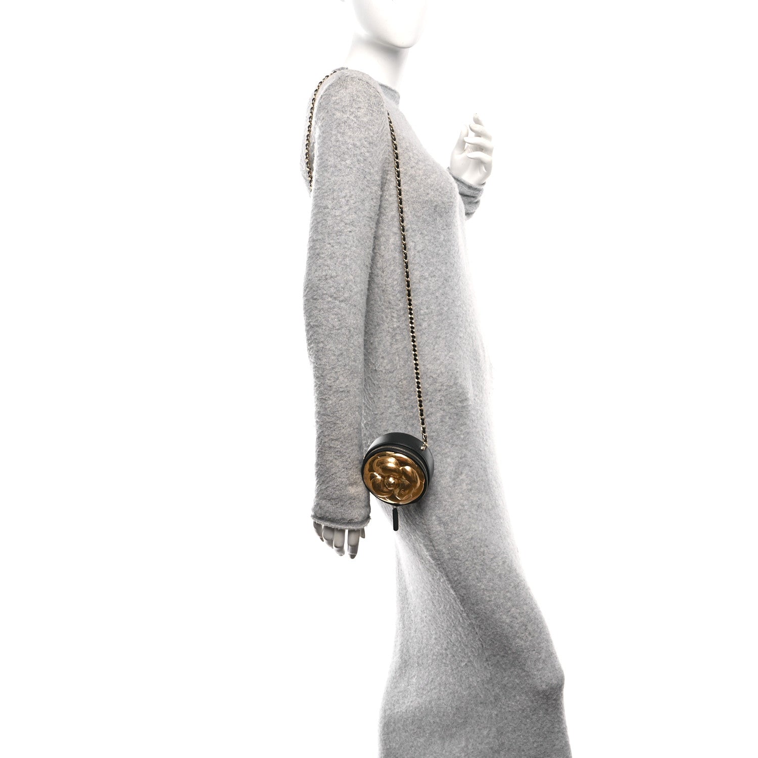 Lambskin Mini Camellia Bouquet Clutch With Chain Black Gold
