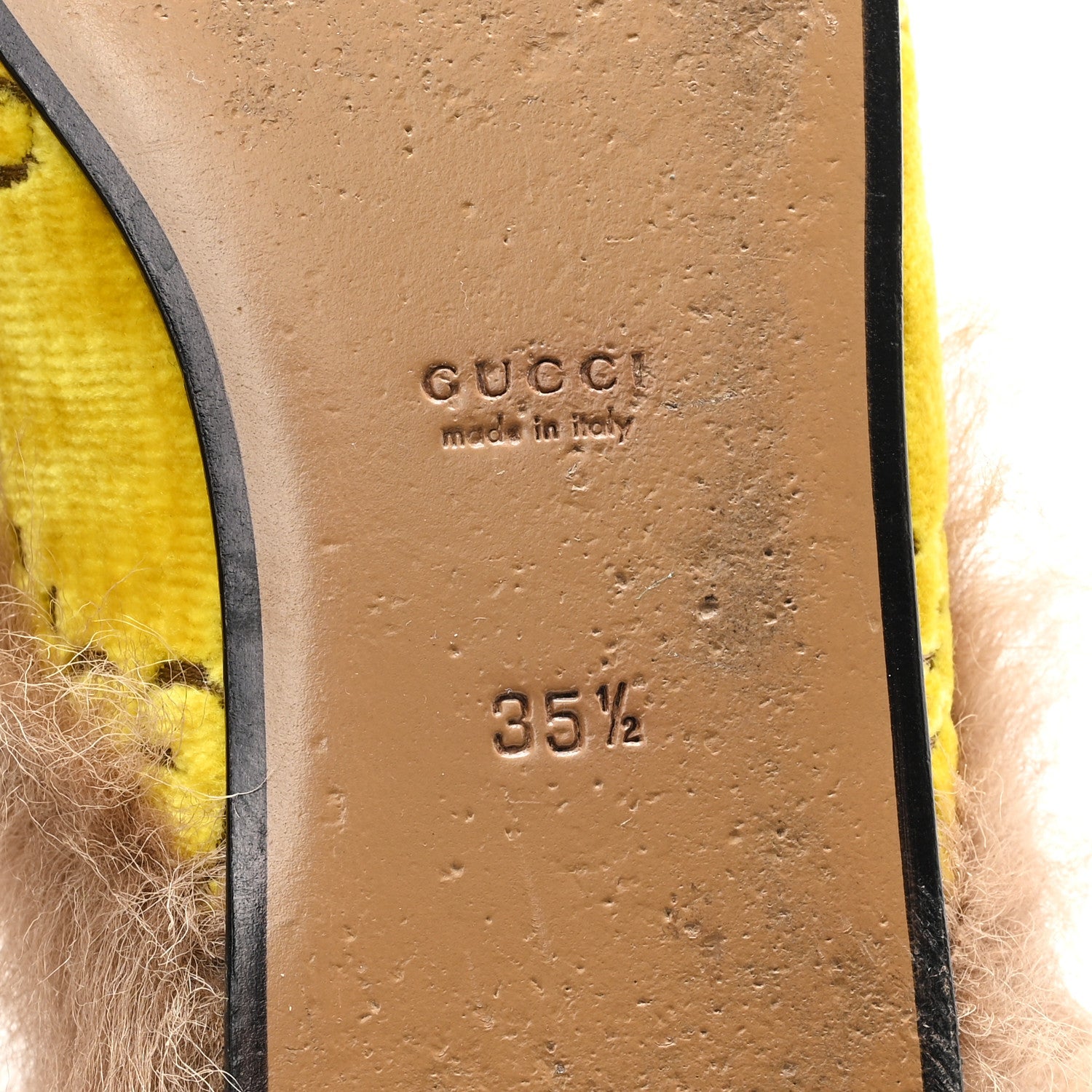 Velvet GG Monogram Fur Womens Princetown Slippers 35.5 Sunny Beige Mud Natural