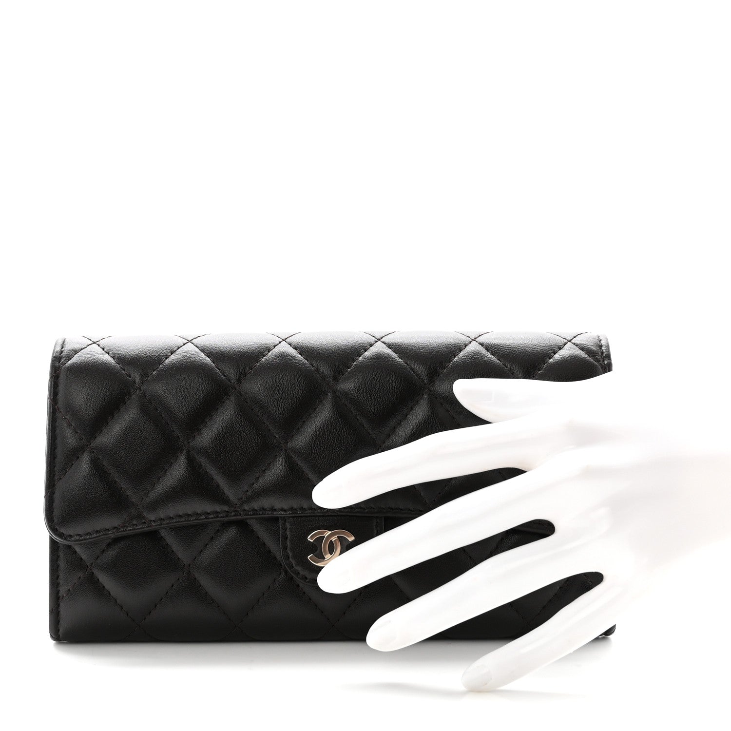 Lambskin Quilted Large Gusset Flap Wallet Dark Brown