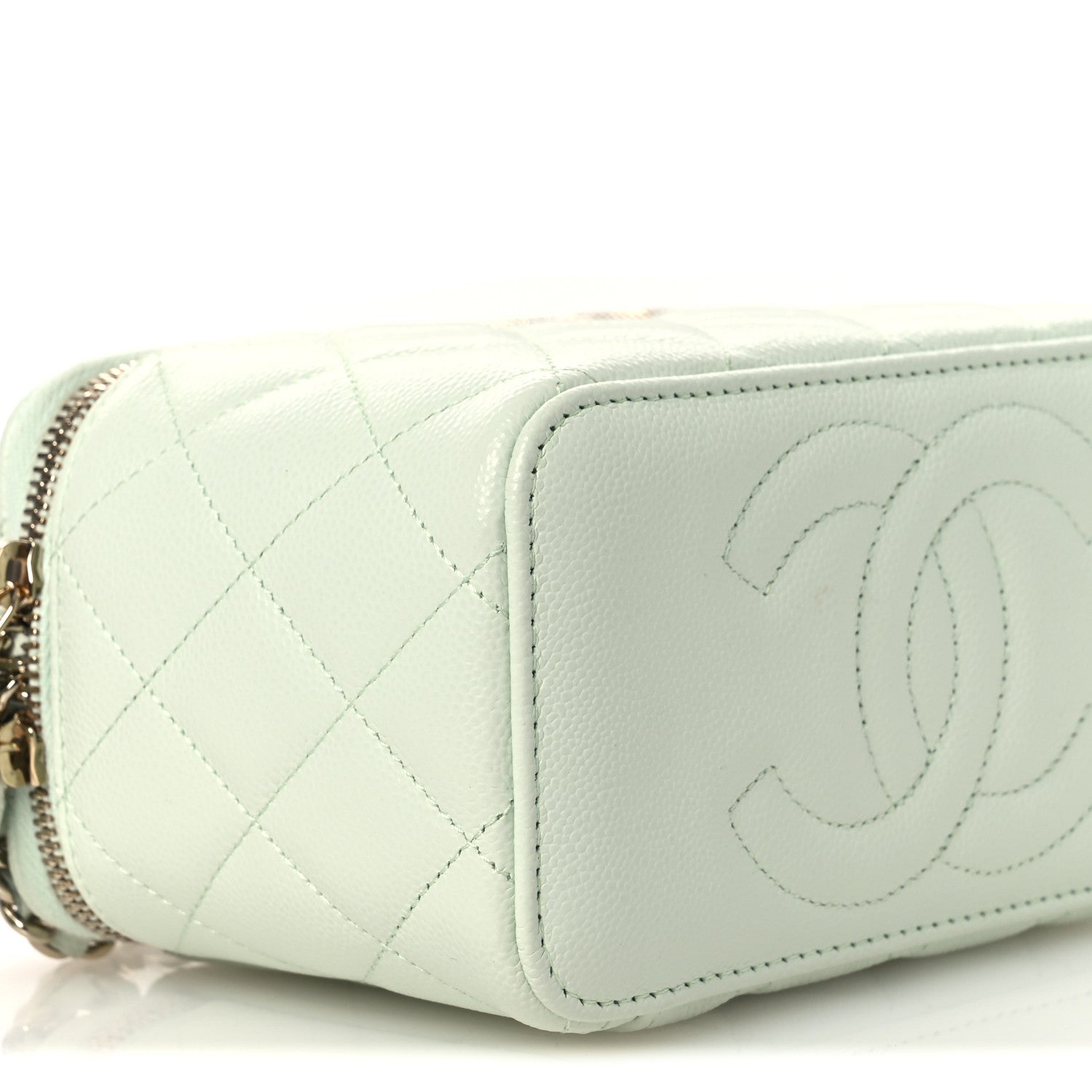 Caviar Quilted Small Tiny CC Vanity Case With Chain Light Green