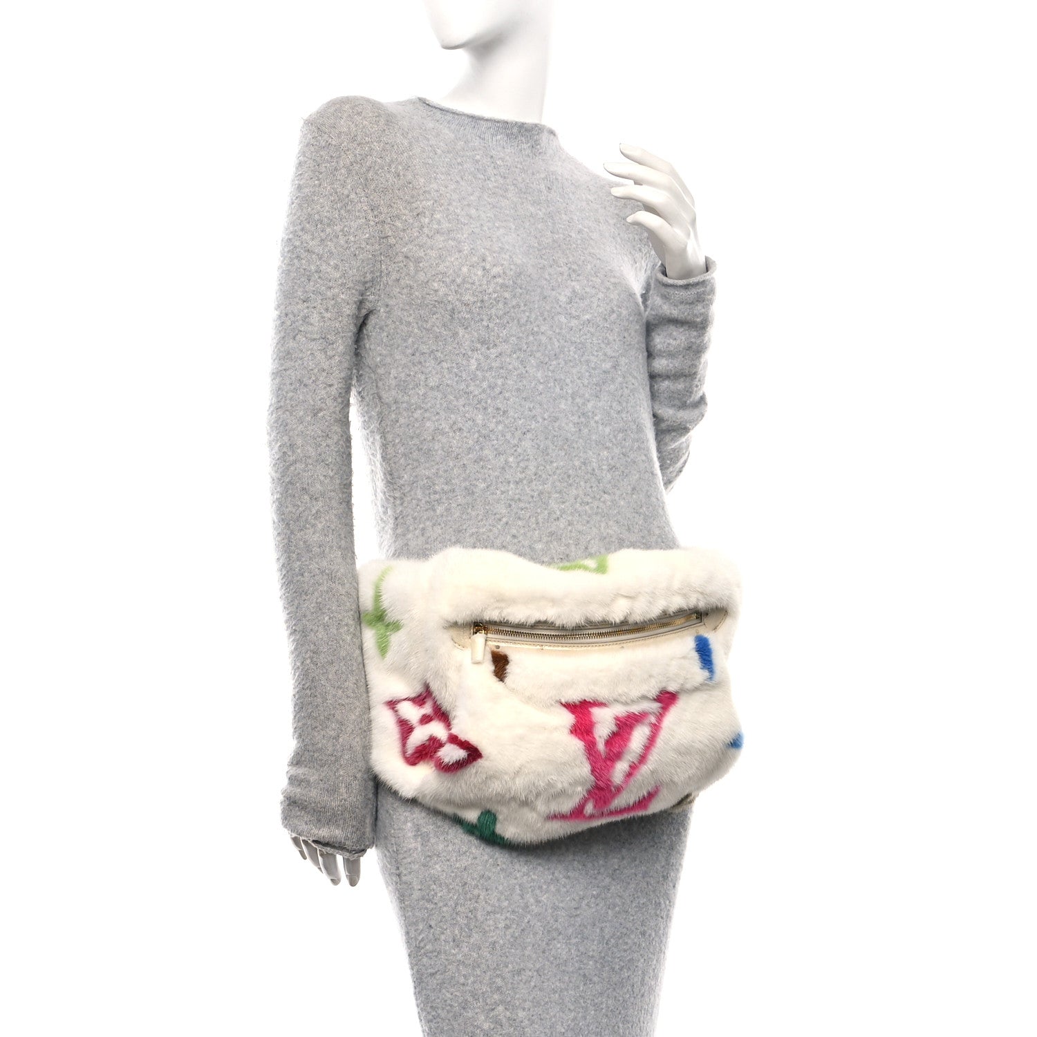 LV X TM Mink Ostrich Monogram Bum Bag White Multicolor