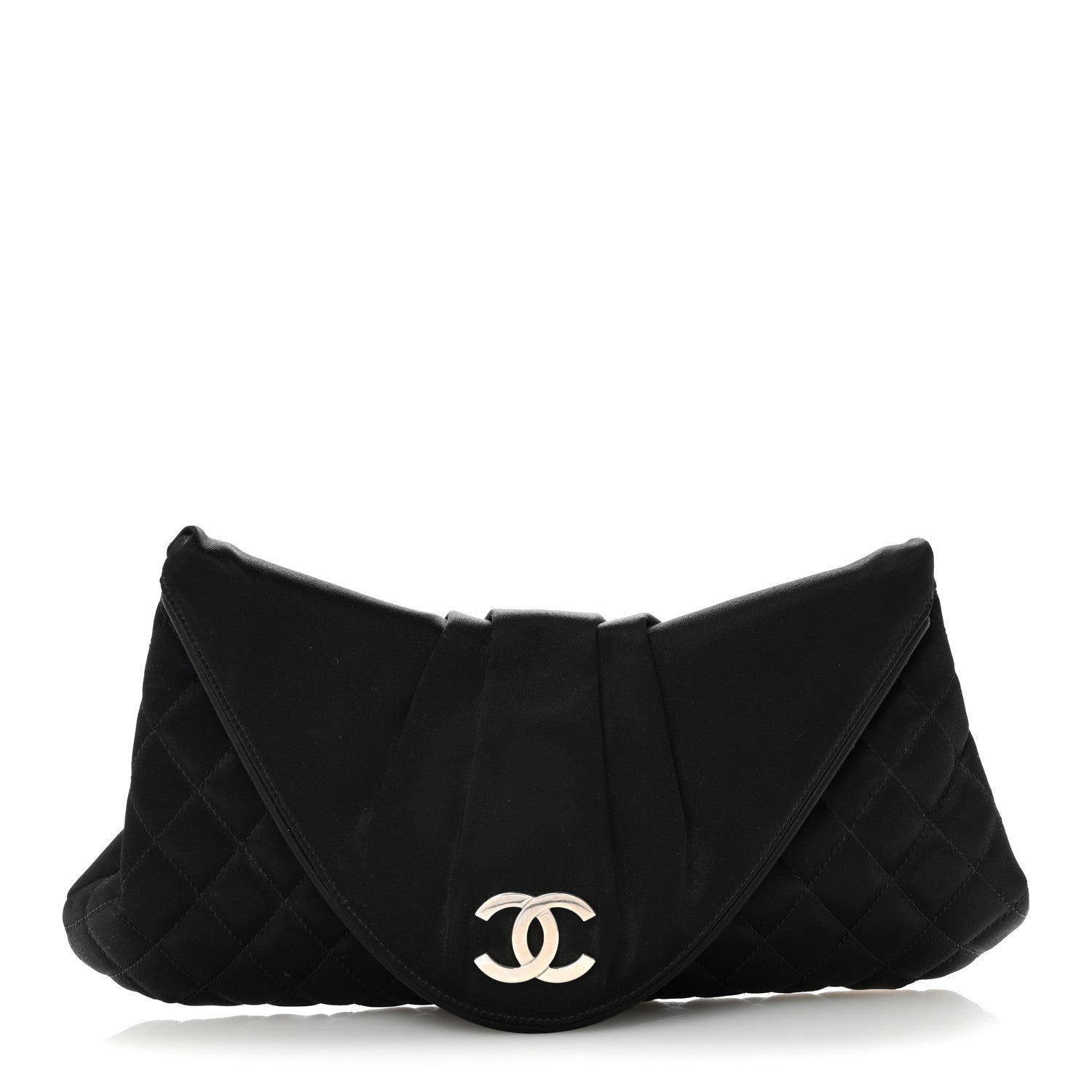 Satin Quilted Half Moon Clutch  Black