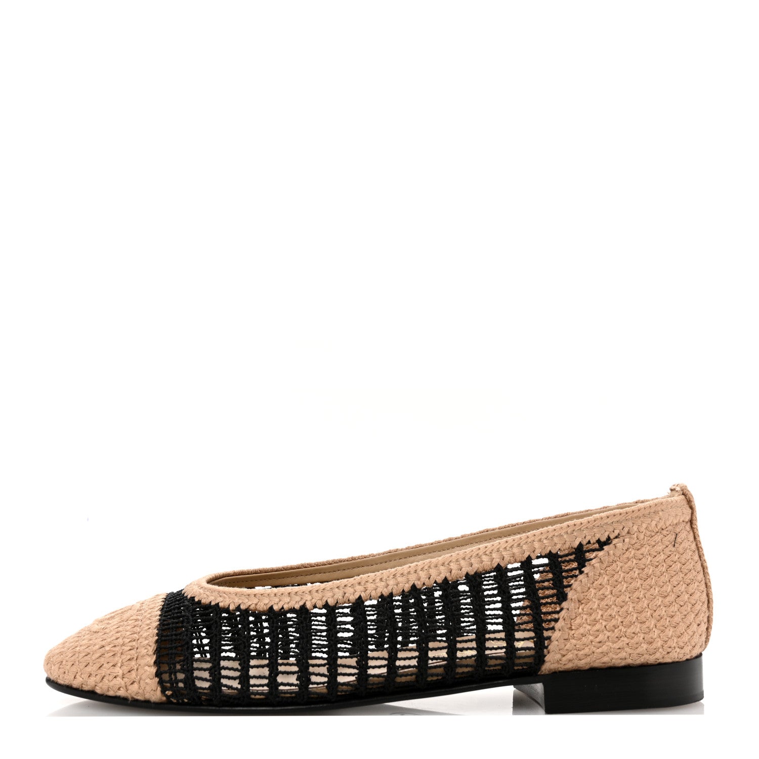 Raffia Cap Toe Ballerina Flats 36.5 Black Beige
