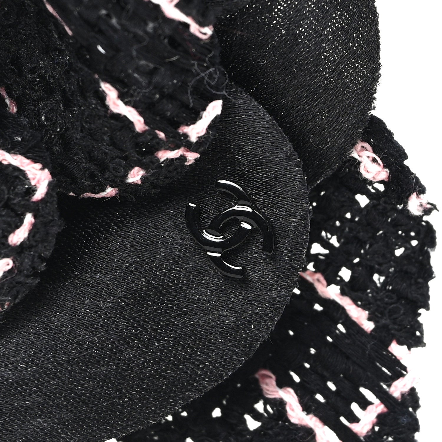 Tweed Camellia Pin Brooch Black Pink