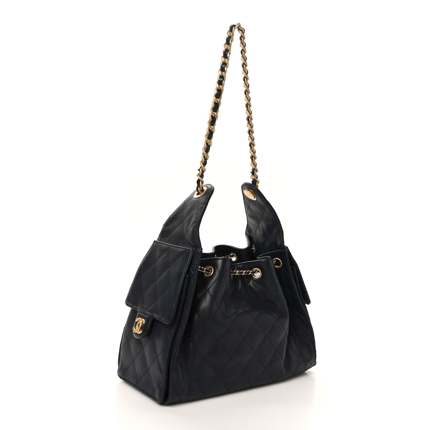 Caviar Quilted Small Chanel 25 Handbag Dark Navy