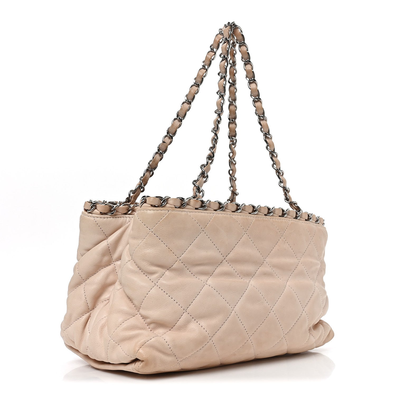 Lambskin Quilted Mini Chain Me Tote Light Beige