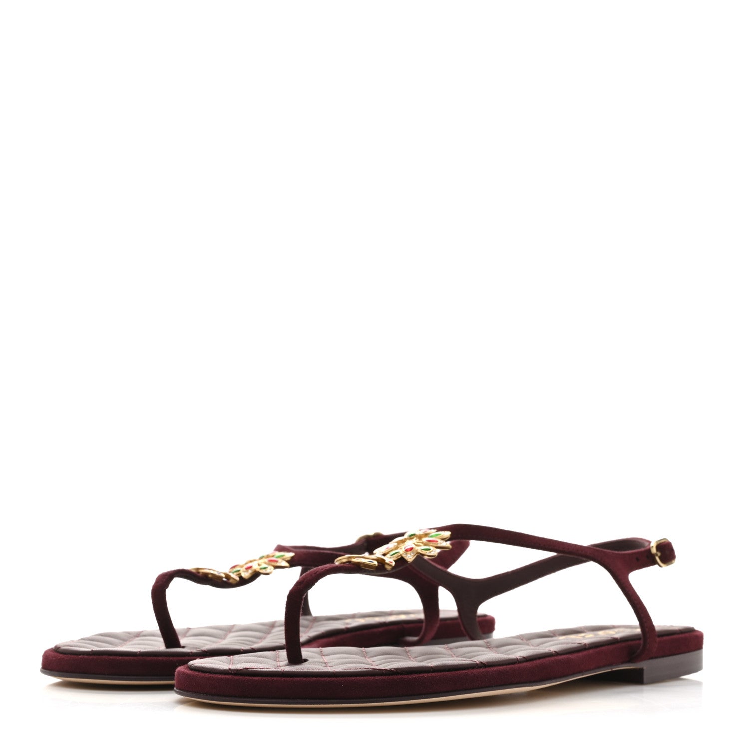 Suede Calfskin CC Crystal Thong Sandals 40.5 Burgundy