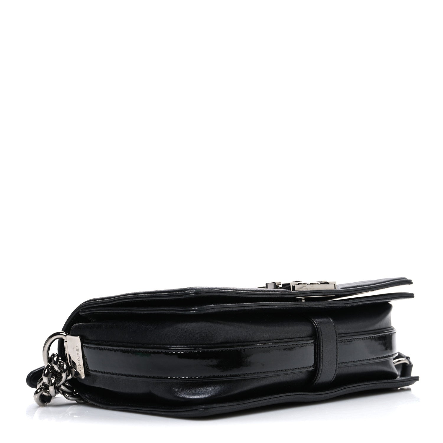 Calfskin Patent Braided Medium Boy Flap Black