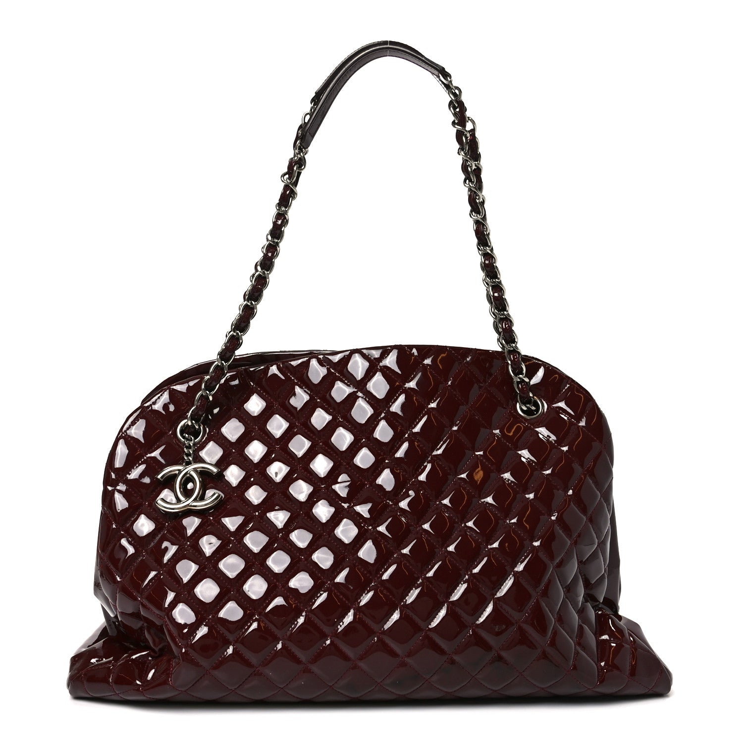 Patent Quilted Large Just Mademoiselle Bowling Bag Plum
