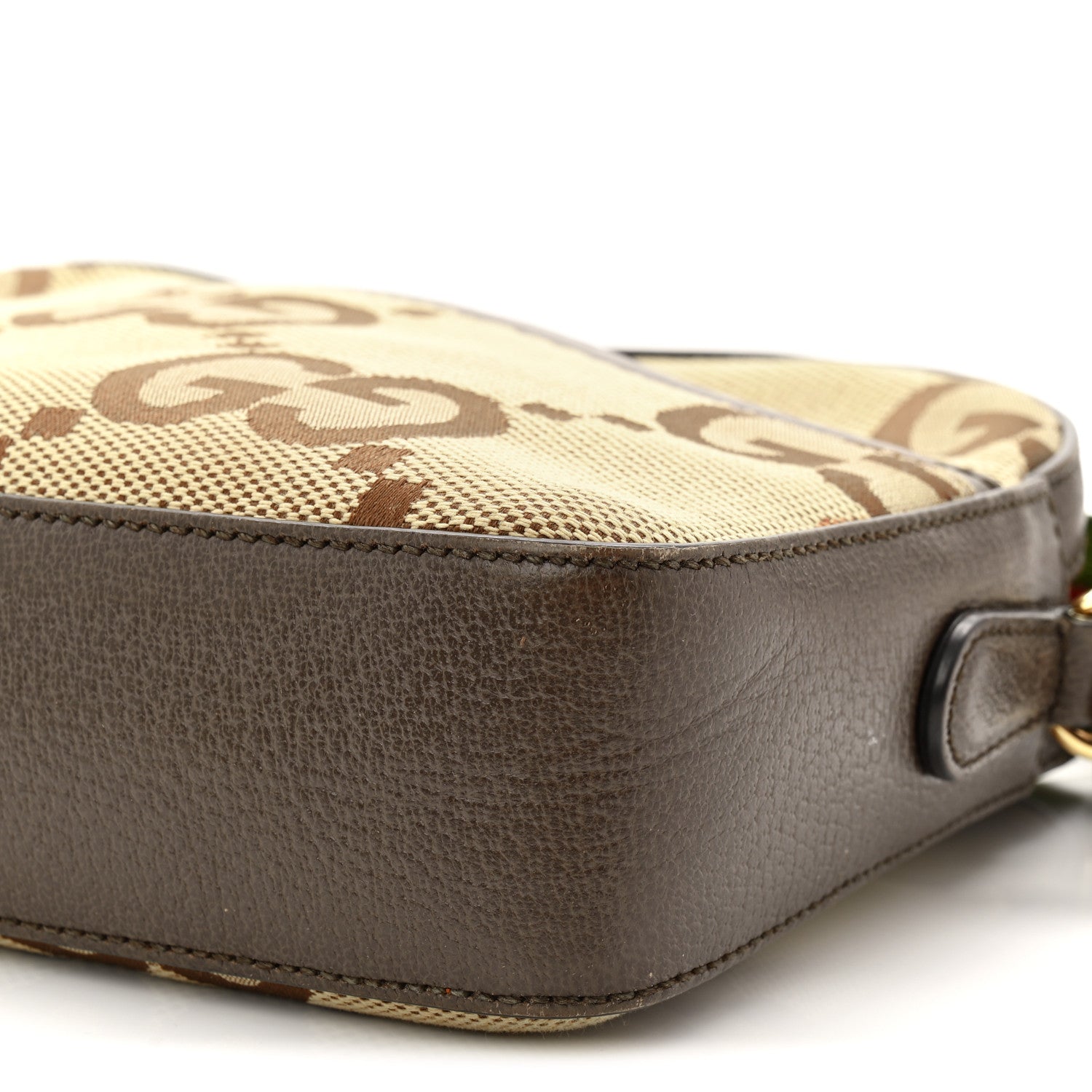 Monogram Jumbo GG Textured Dollar Calfskin Web Messenger Shoulder Bag Camel Ebony New Acero