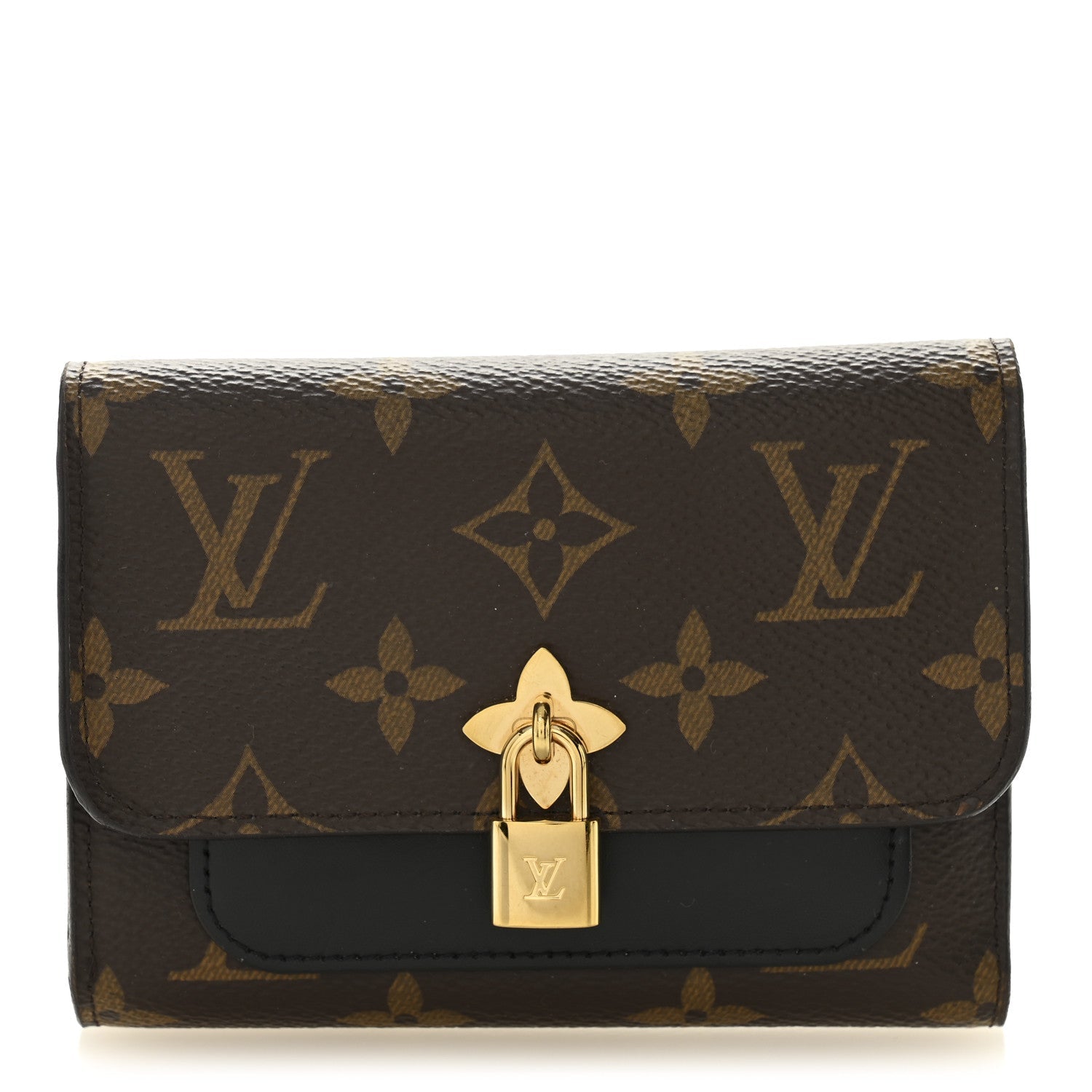 Monogram Flower Lock Compact Wallet Black