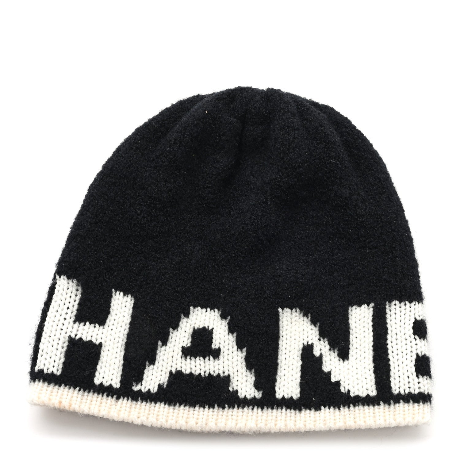 Cashmere Wool Silk Blend Logo Beanie Hat Black White
