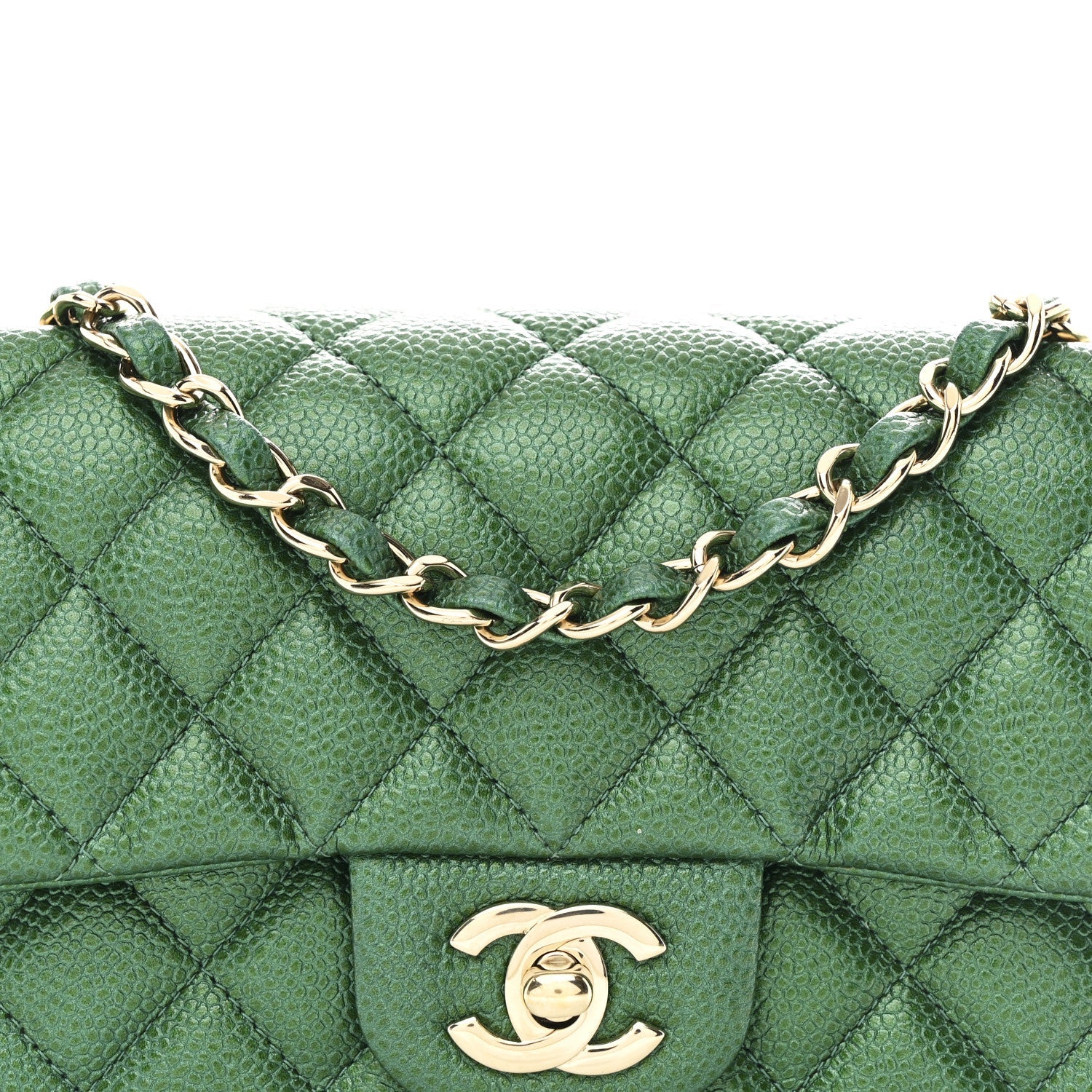 Metallic Caviar Quilted Mini Rectangular Flap Green