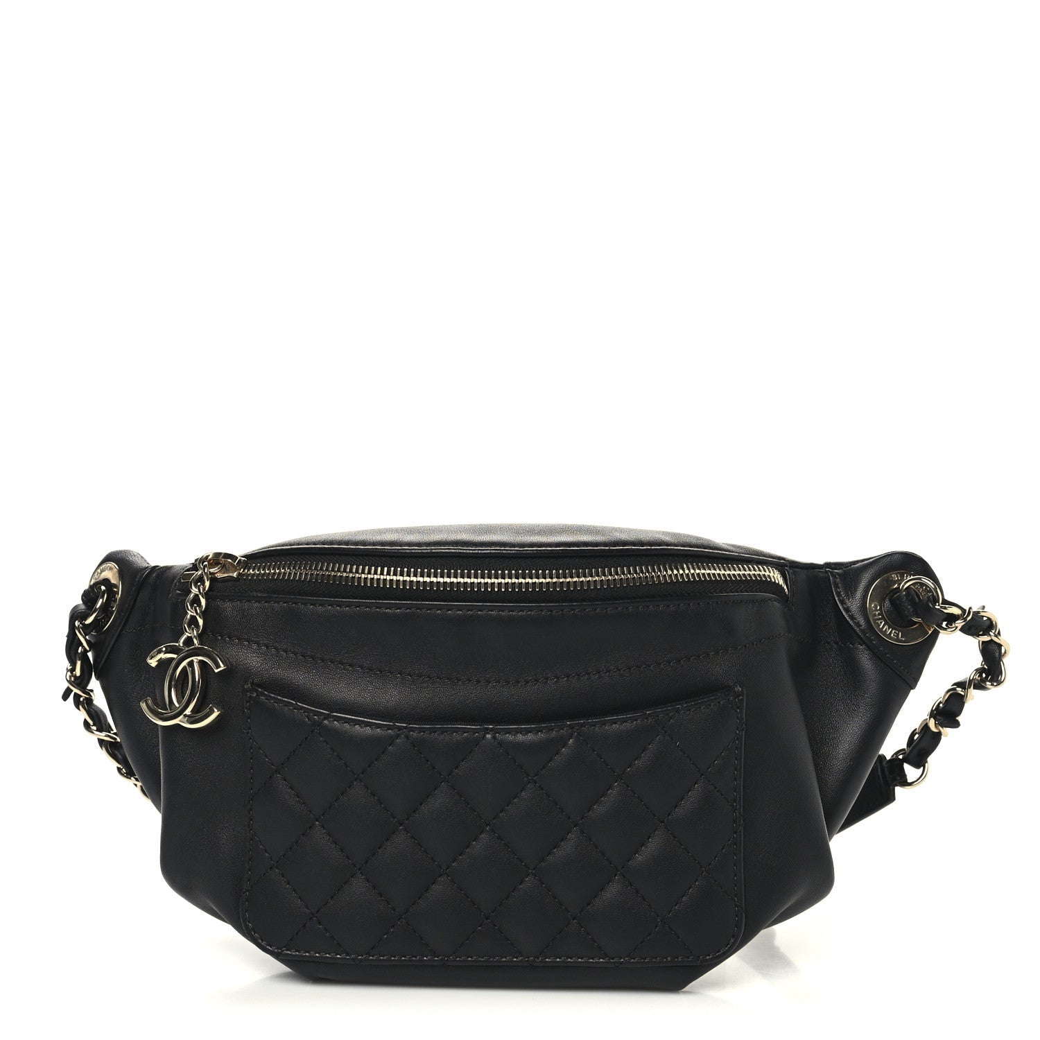 Lambskin Quilted Waist Bag Fanny Pack Black