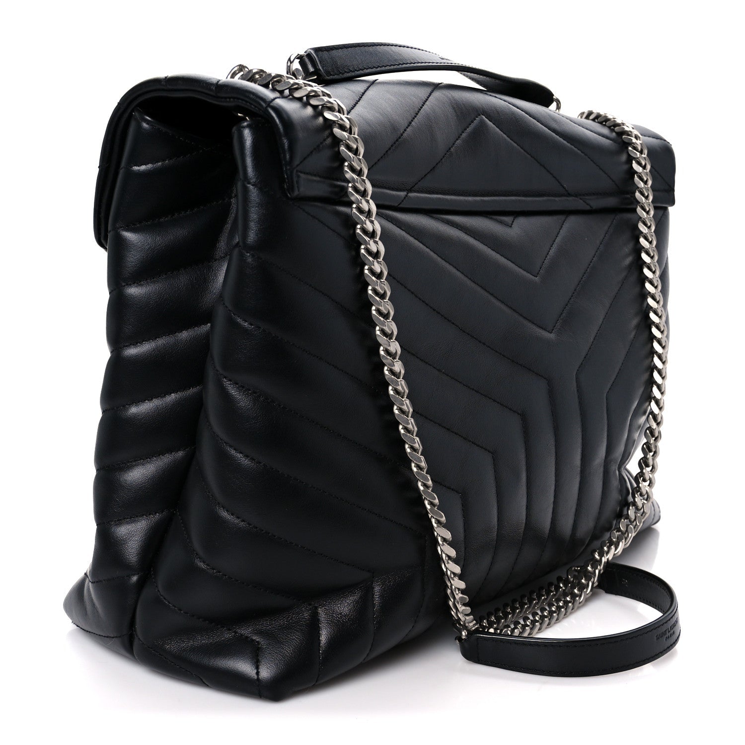 Calfskin Y Quilted Monogram Large Loulou Chain Satchel Black