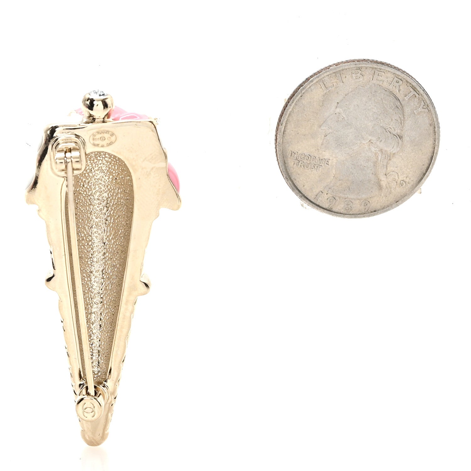 Metal Resin Strass Ice Cream Brooch Gold Pink Pearly White