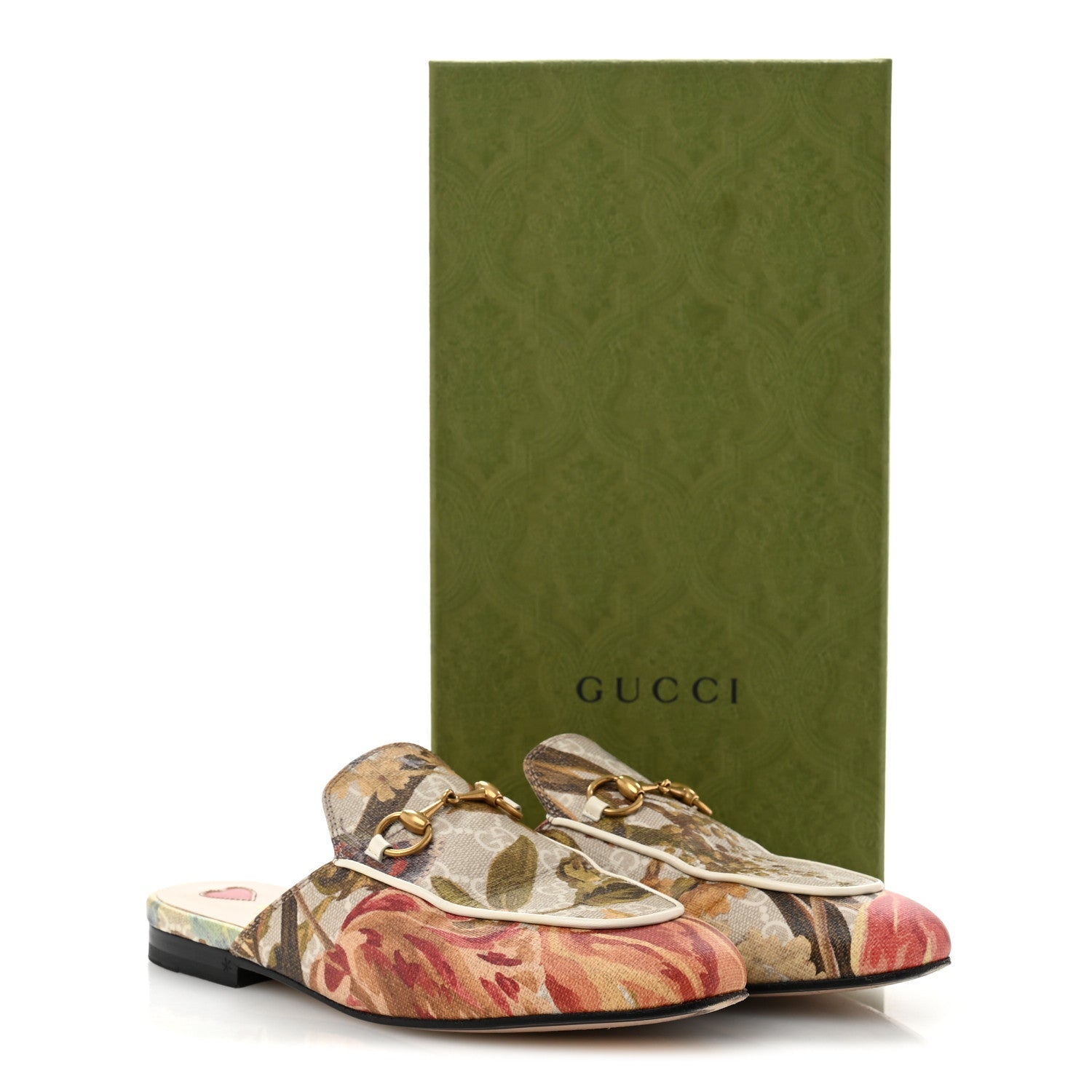 GG Supreme Monogram Malaga Kid Water Flora Womens Princetown Slippers 36.5 Beige White Multicolor Mystic White