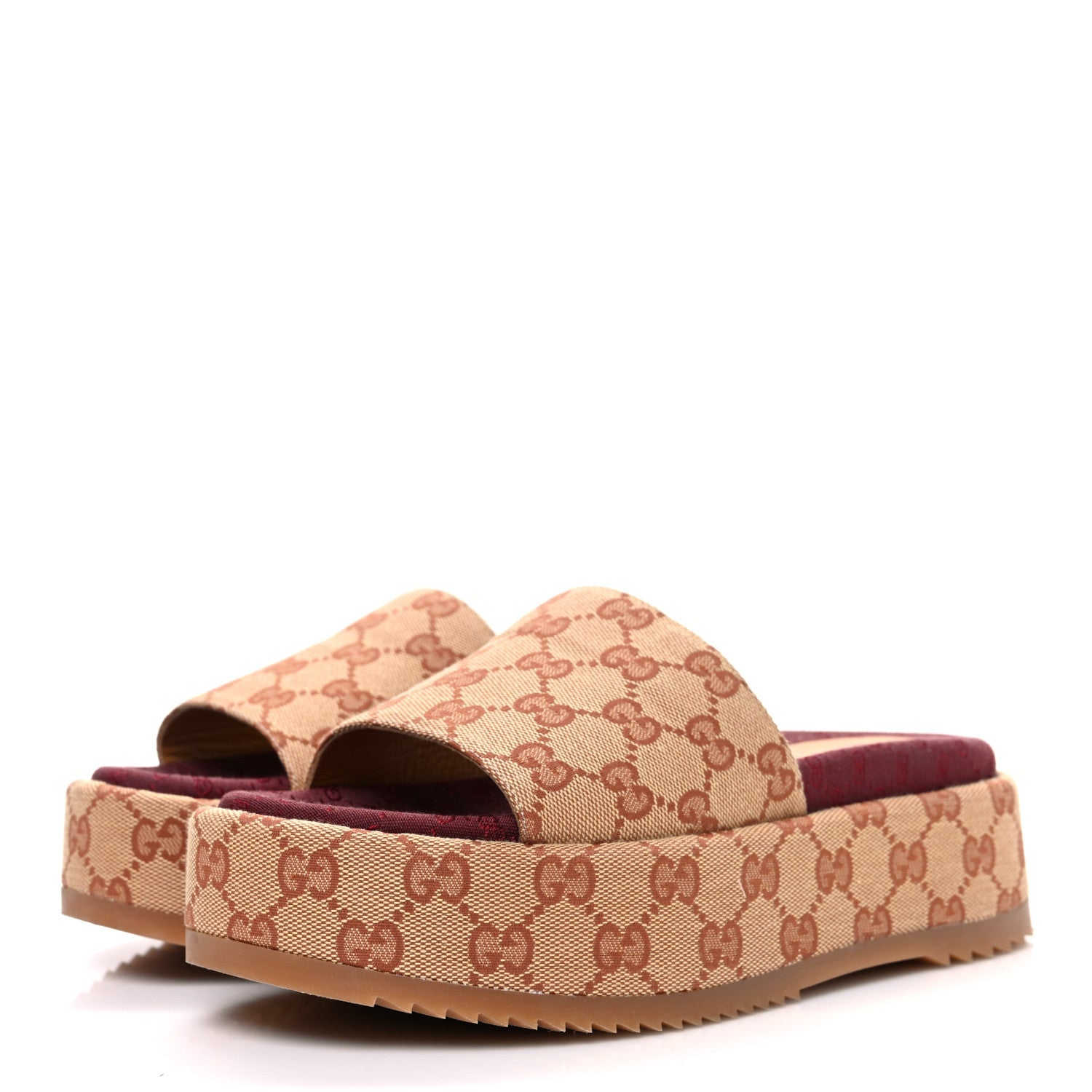 Canvas GG Monogram Angelina Platform Slide Sandals 36.5 Beige Ruggine