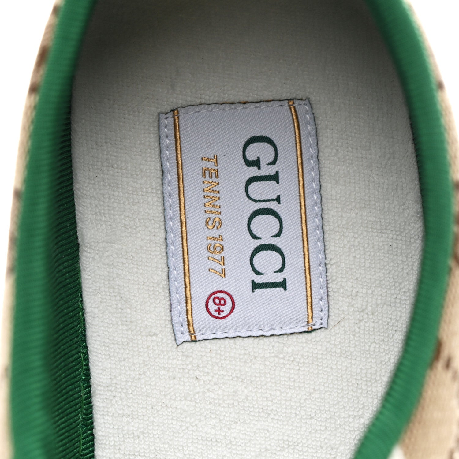 GG Monogram Web Mens 1977 Tennis Sneakers 8.5 Beige Ebony Mystic White Vert