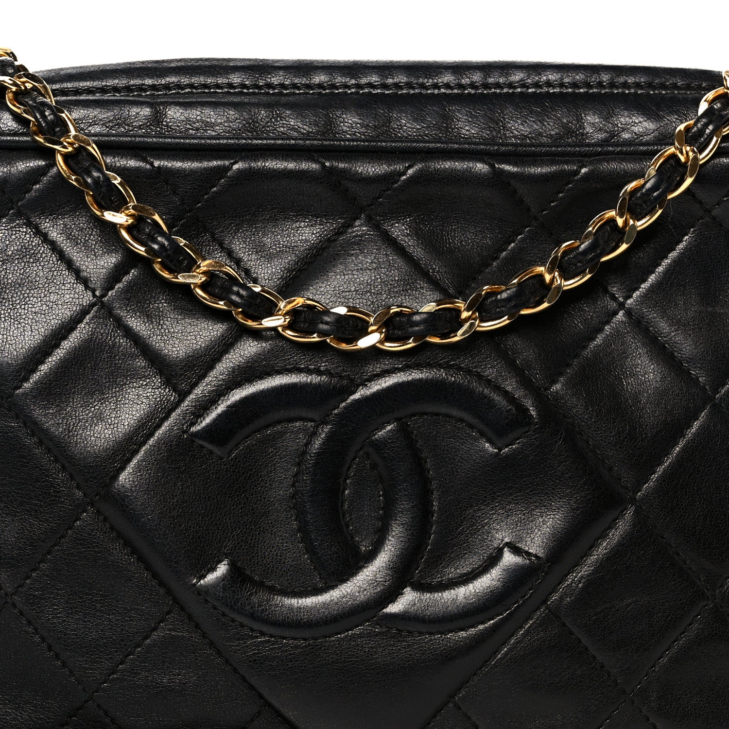 Lambskin Quilted Small Diamond CC Camera Case Black