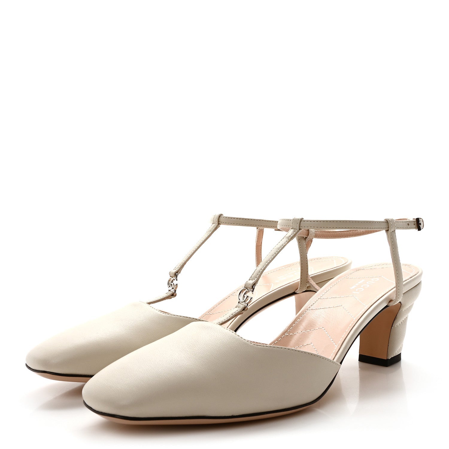 Nappa Charlotte Petite GG 55mm Slingback Pumps 40 New Mystic White