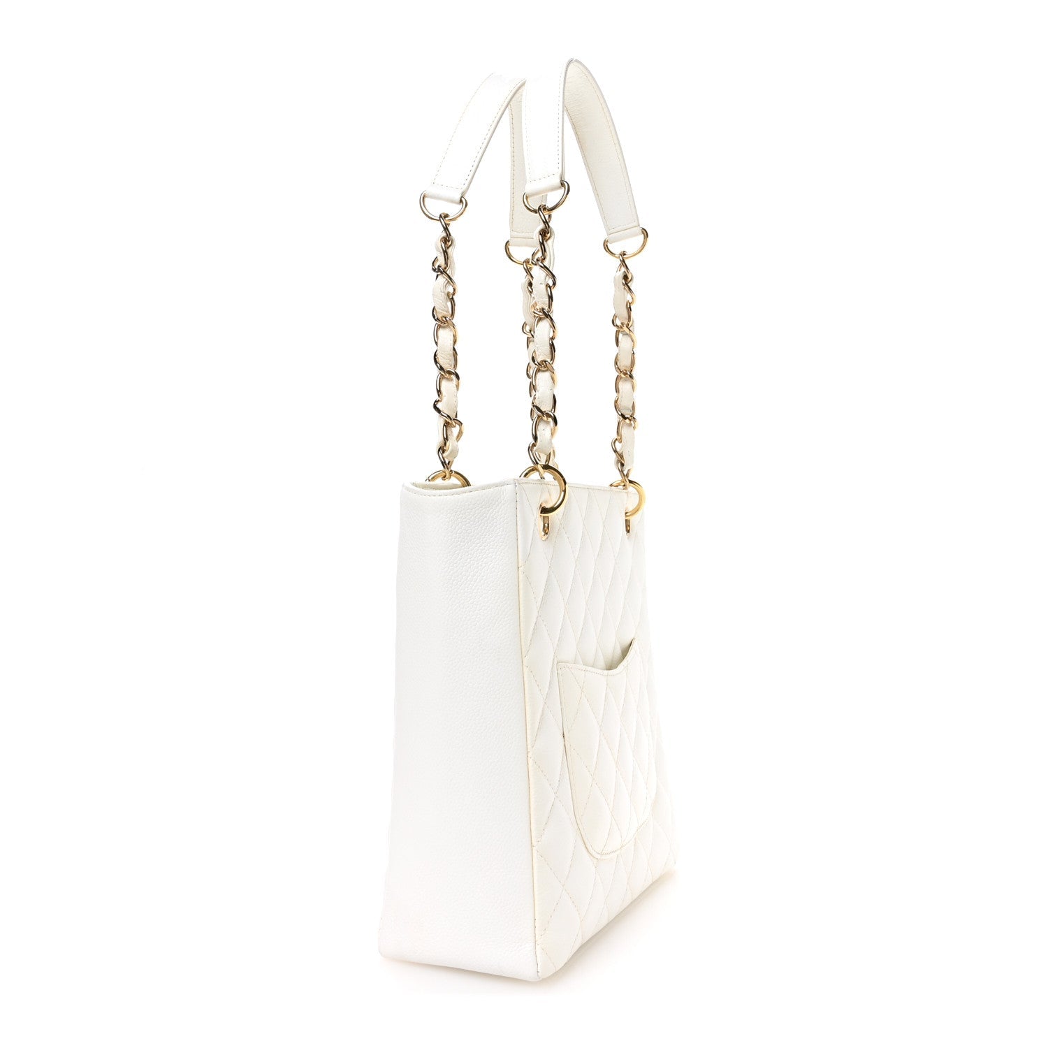 Caviar Quilted Petit Shopping Tote PST White